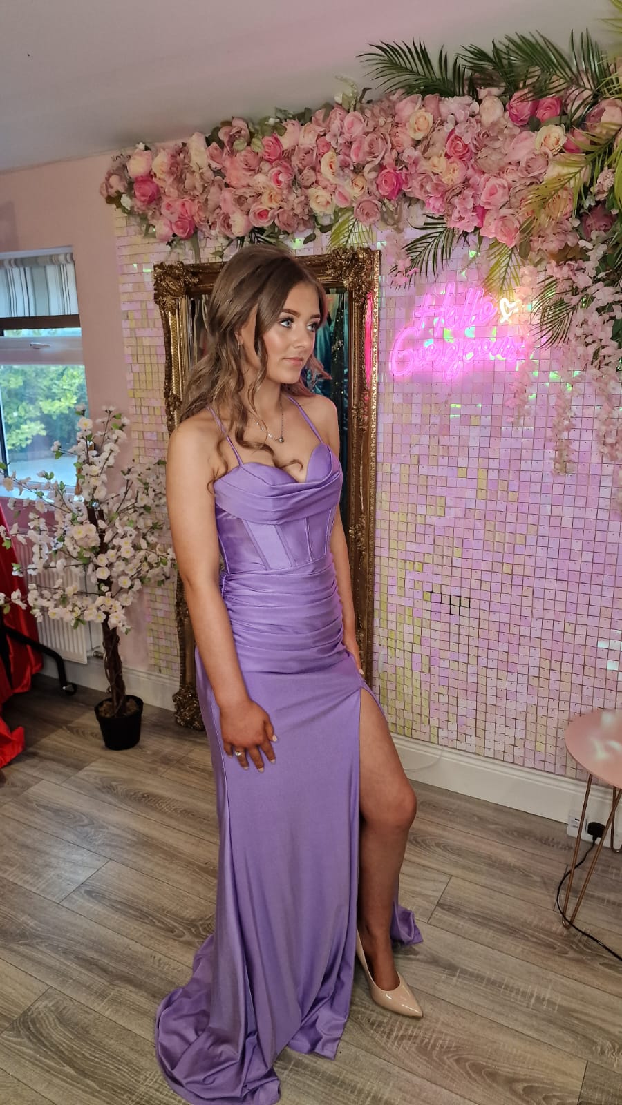 Amora Lilac Lavender Purple Thigh Split Formal Prom Dress