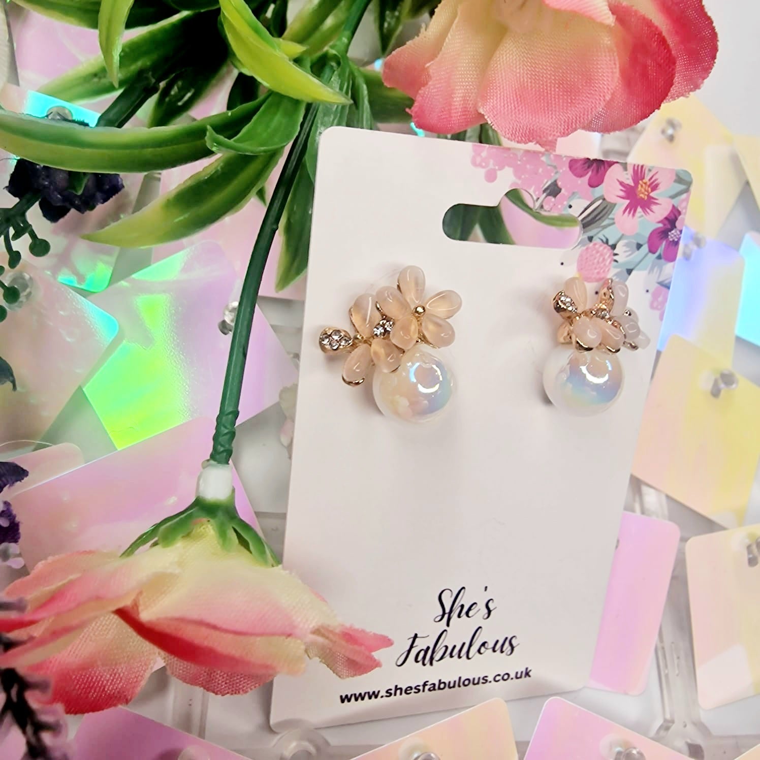 Ezra Flower Pearl Earrings