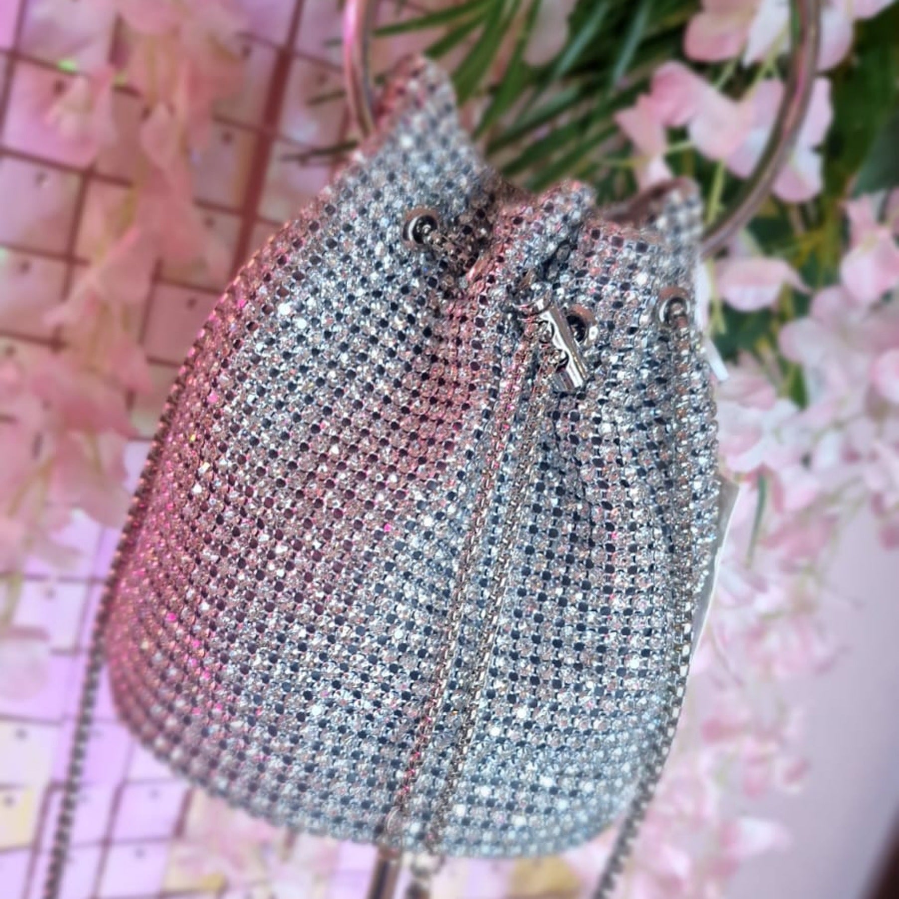 Esme Silver Diamante Mini Bucket Bag