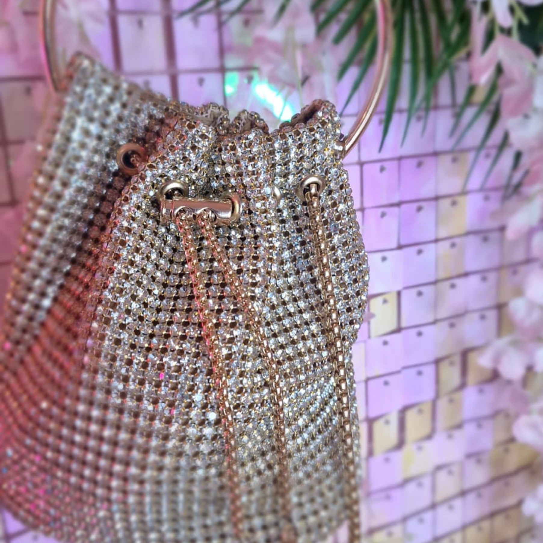 Ava Gold Diamante Mini Bucket Bag