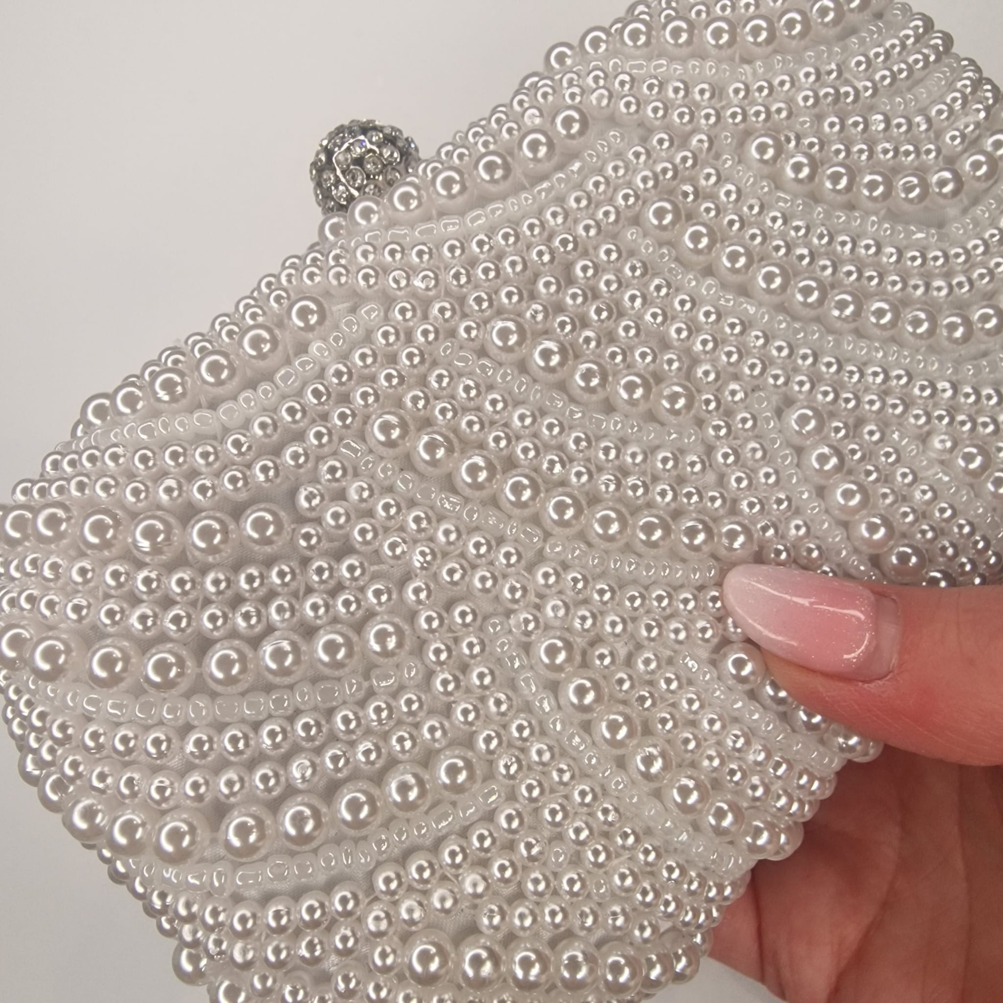 Clara White Pearl Clutch Handbag