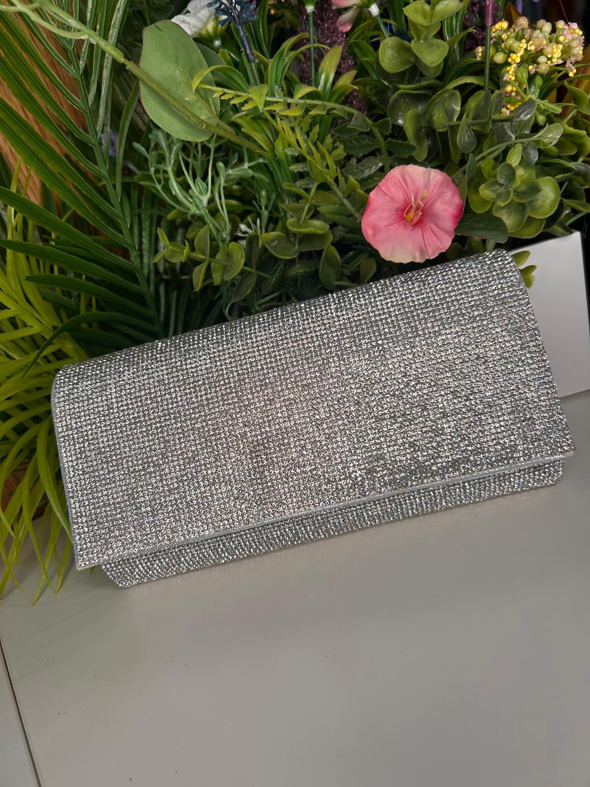 Ellen Silver Crystal Sparkle Clutch Handbag