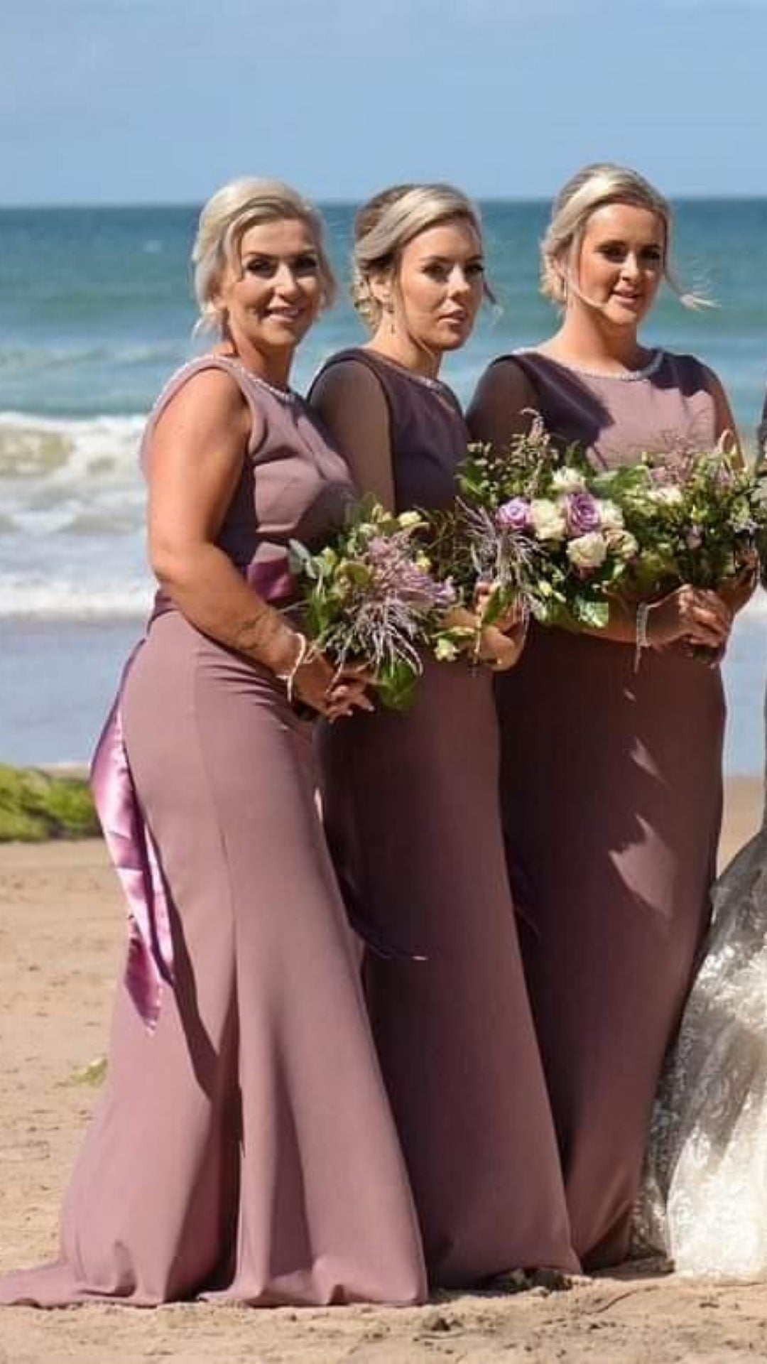 Sienna Vintage Mauve Pearl Neck Plain Elegant Bridesmaids Dress