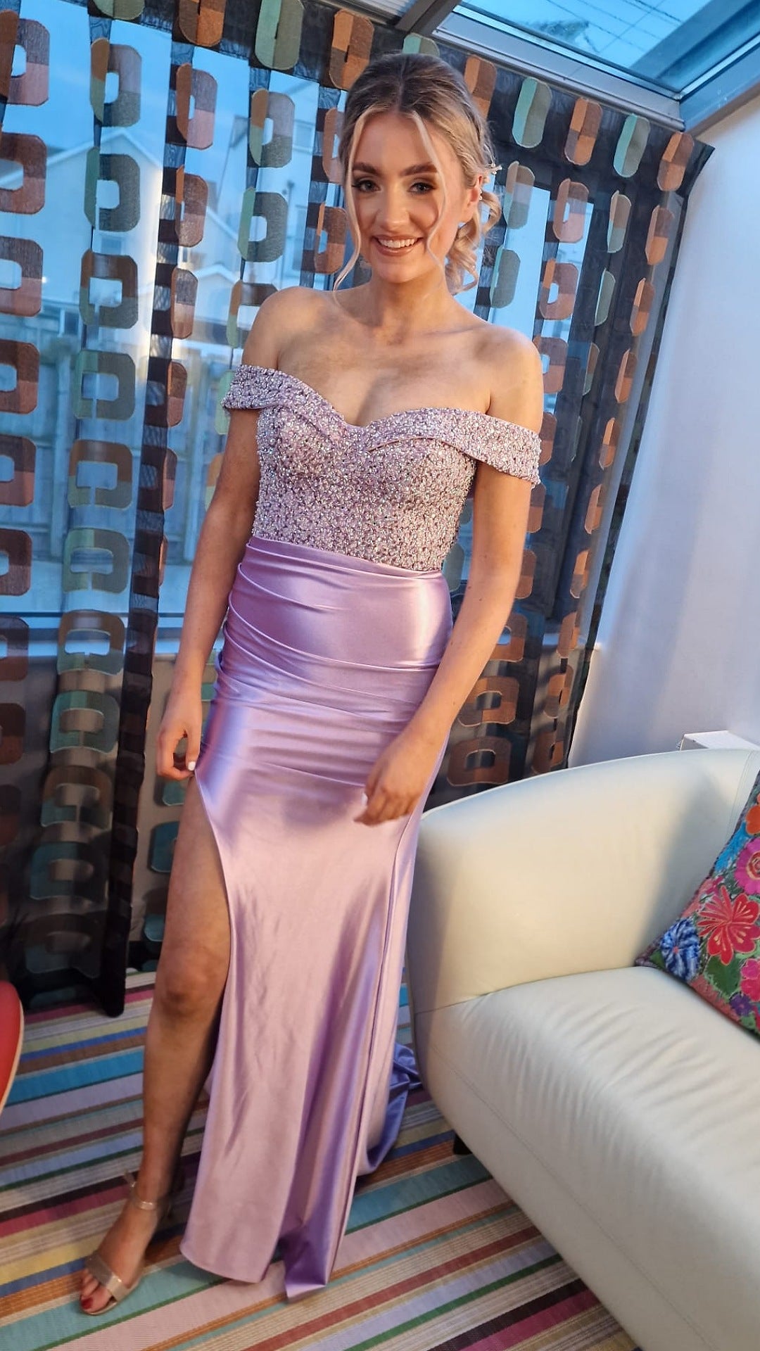Louise Pink Off The Shoulder Sequin Corset High Leg Split Formal Prom Dress