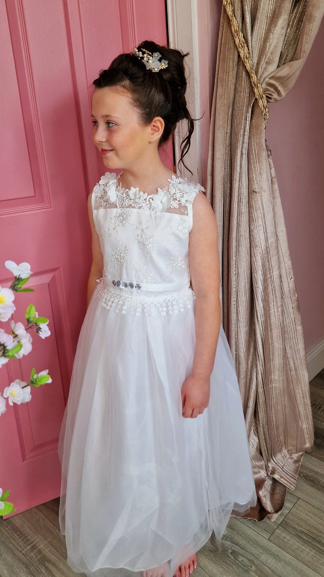 Cliona White Laced Top Flower Girl Dress