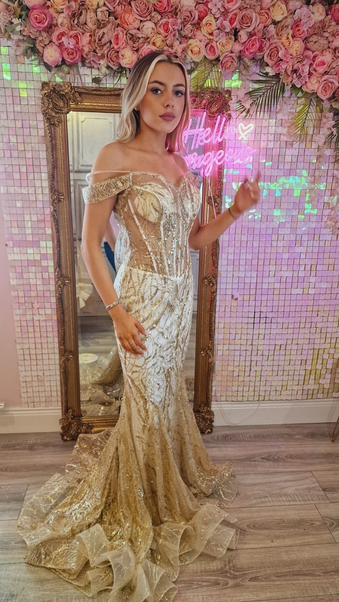Charlene Gold And White Corset Mermaid Fishtail Formal Prom Dress