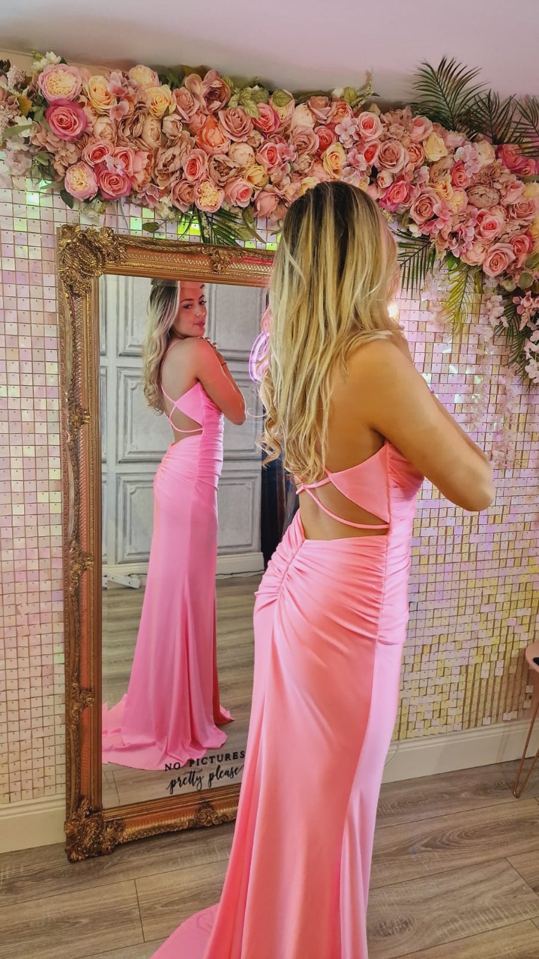 Abbie Pink Leg Split Crisscross Straps Formal Prom Dress