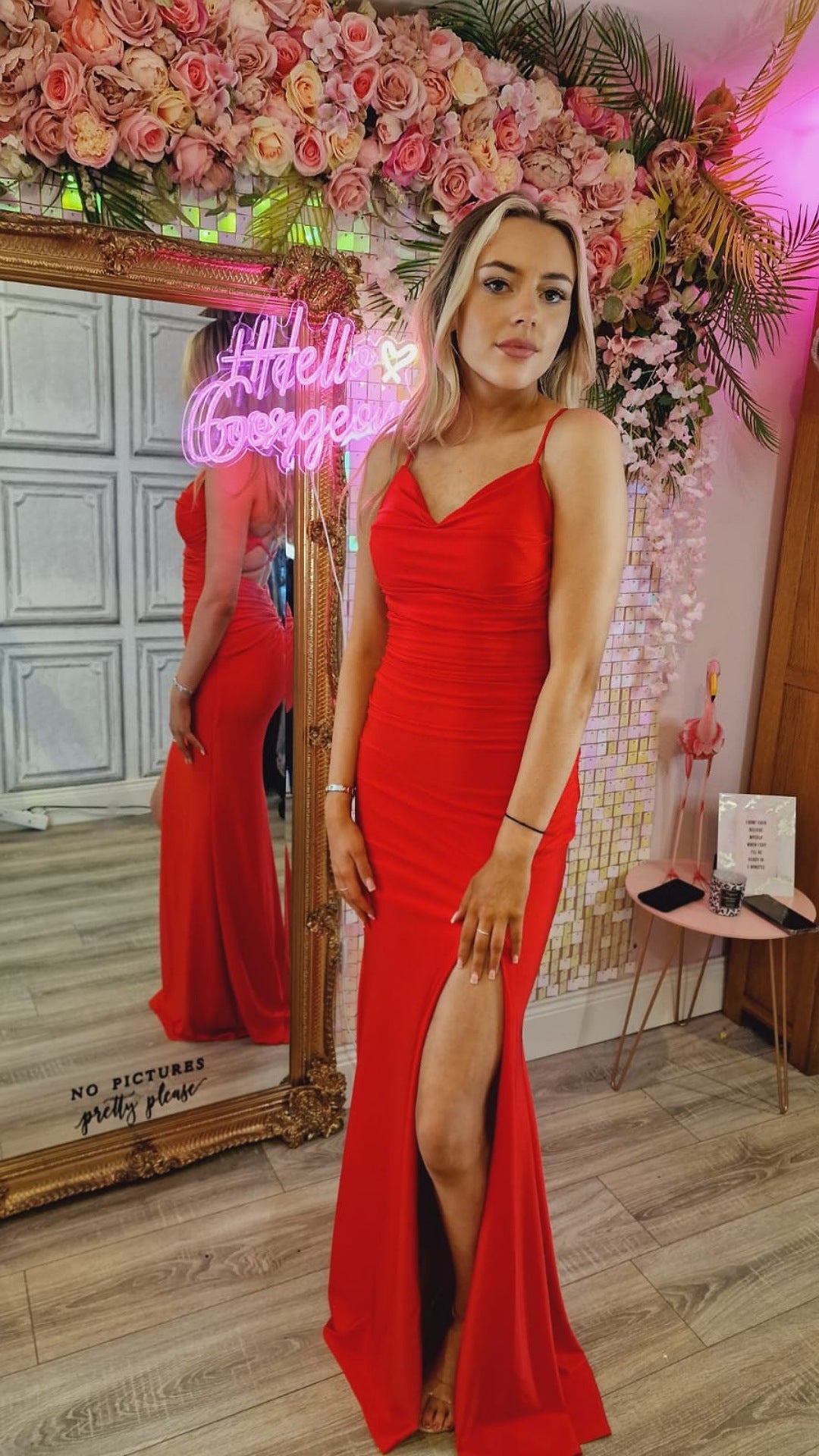 Abbie Red Leg Split Crisscross Straps Formal Prom Dress