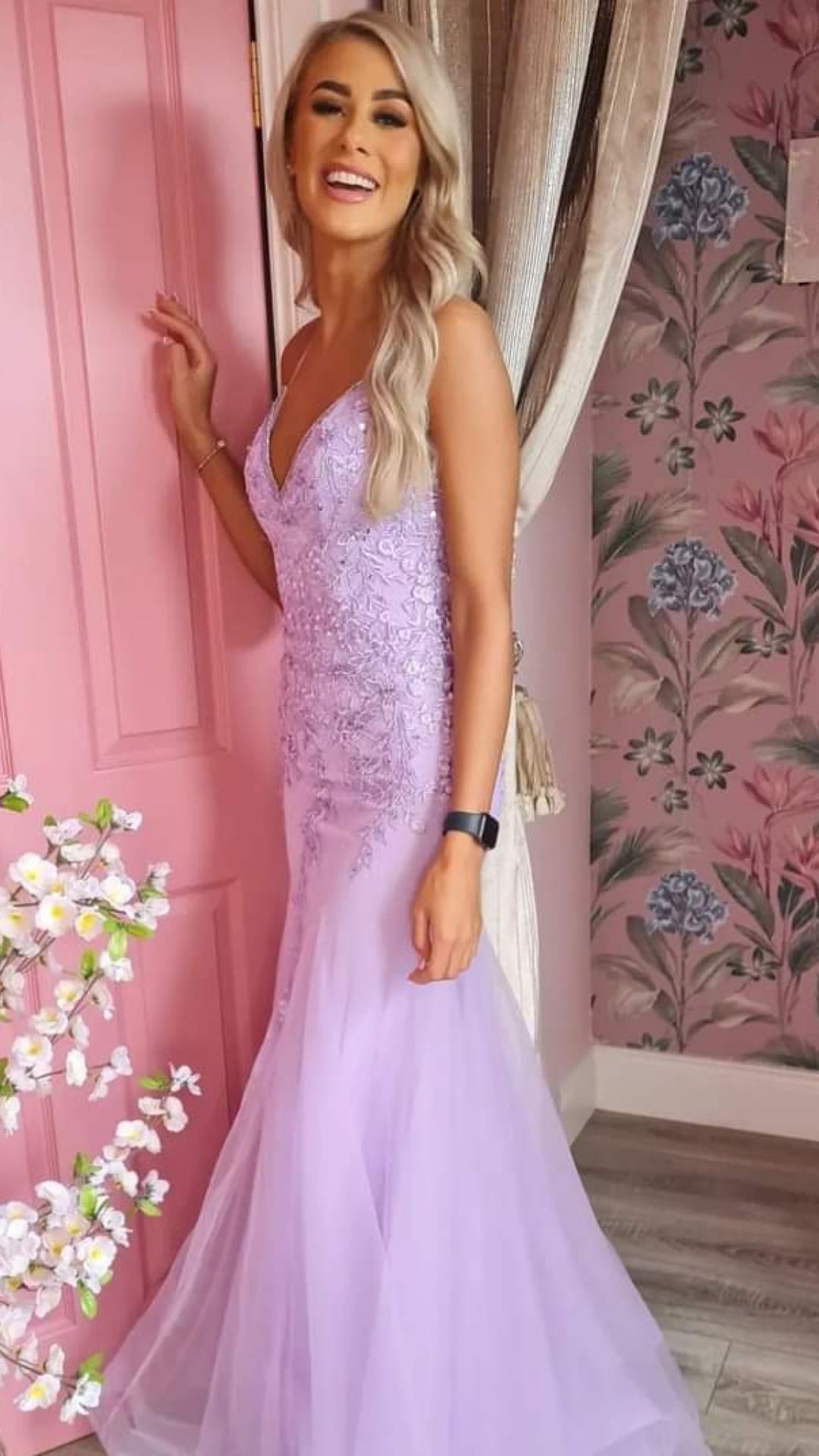 Natasha Lilac Embroidered Bodice With Laced Back Formal Prom Dress