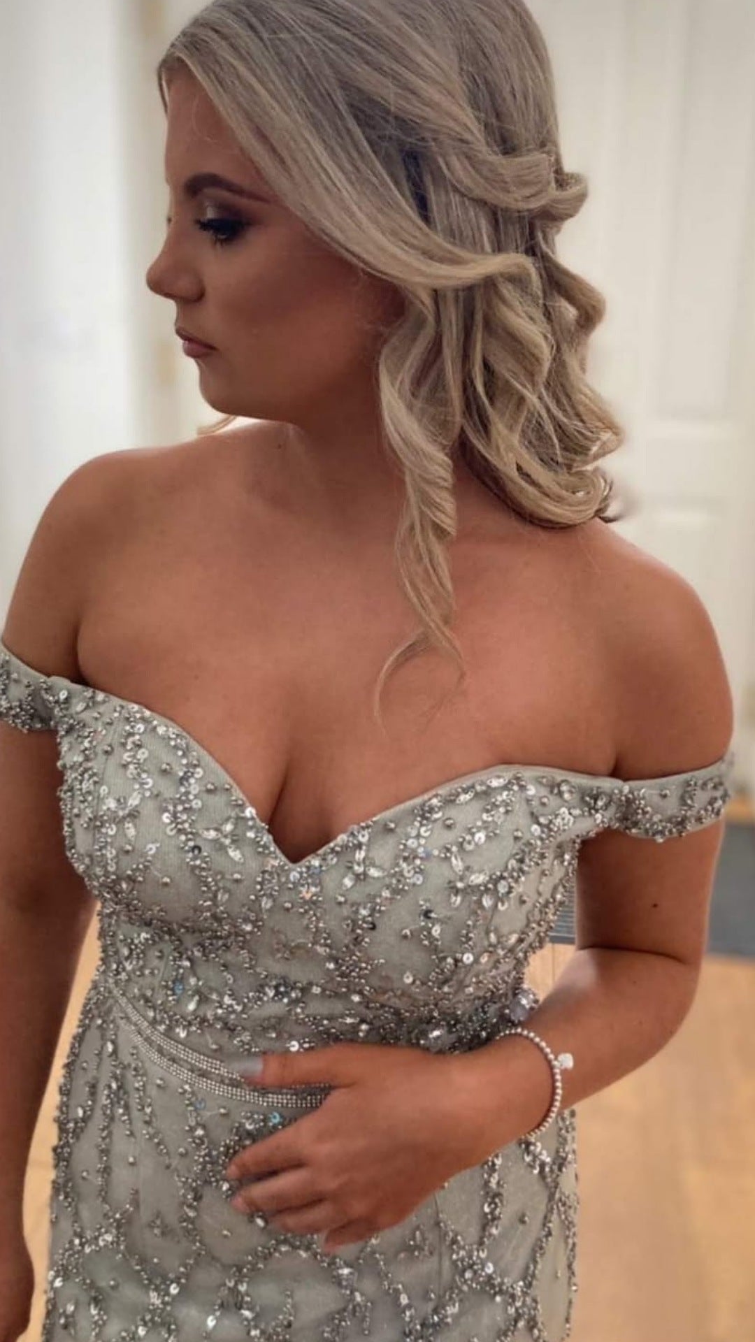 Caitlin Silver Off The Shoulder Fishtail Formal Prom Dress