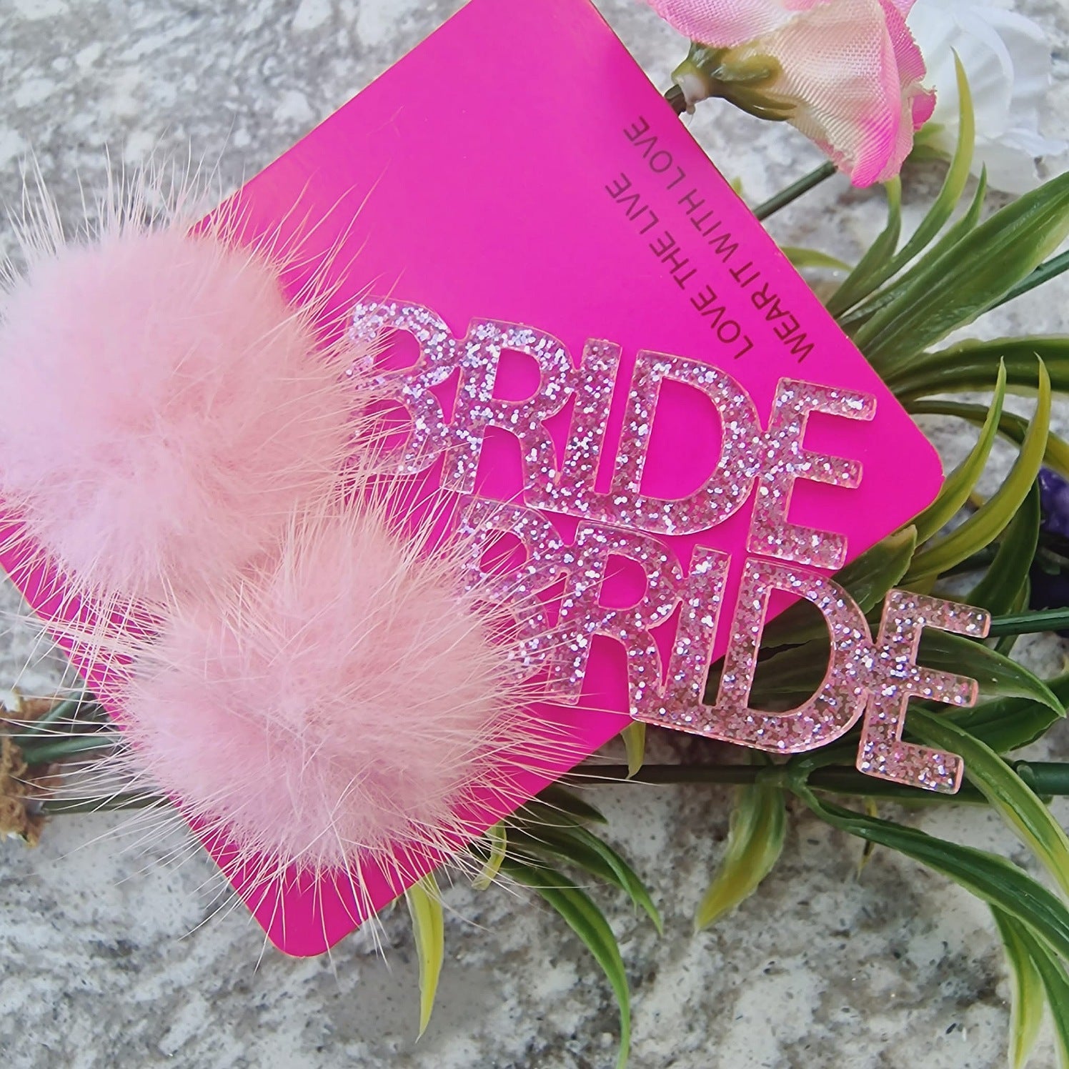 Pink Pom Pom Bride Earrings