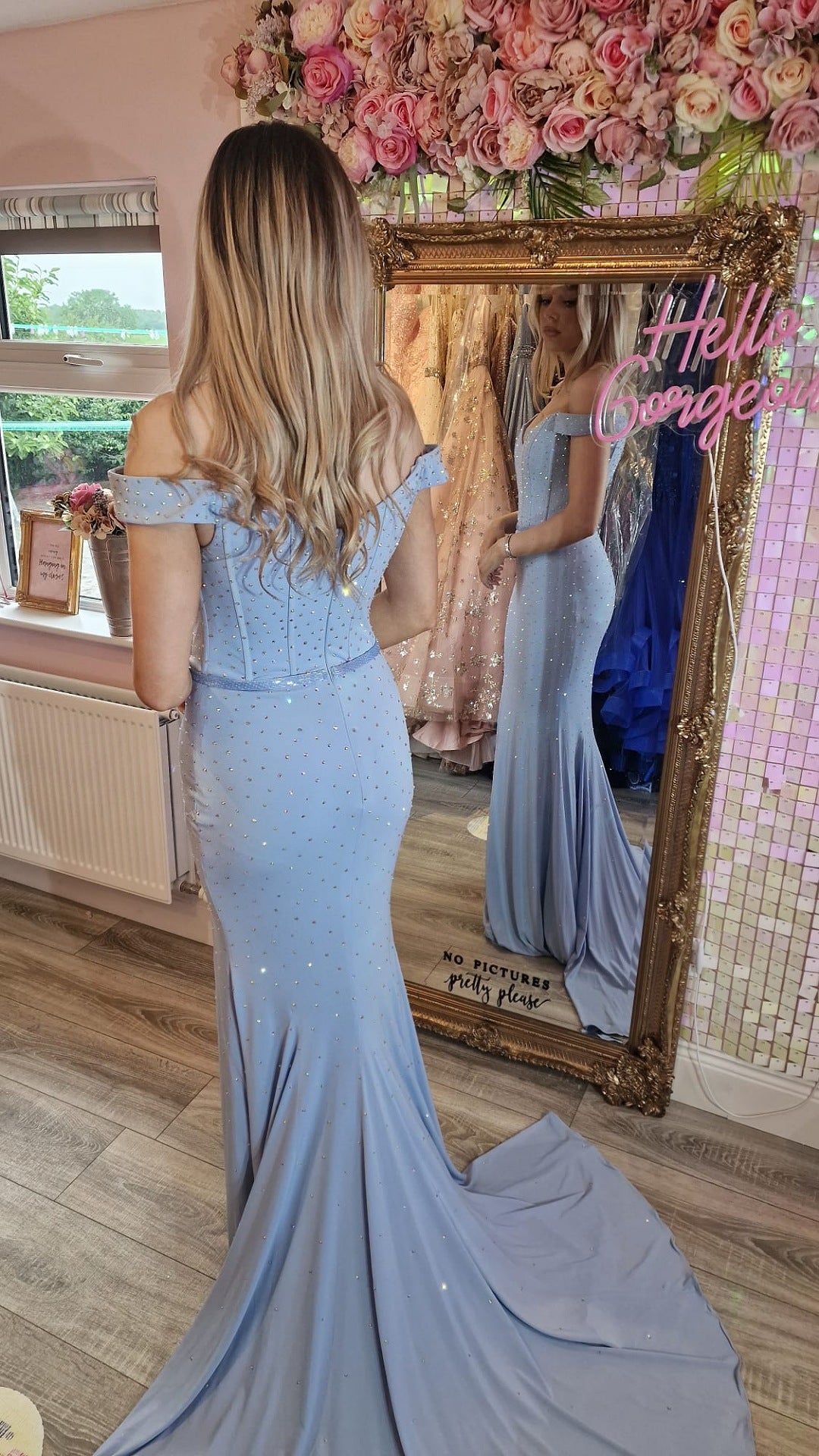 Malia Pale Blue Diamante Rhinestone Embellished Formal Prom Dress