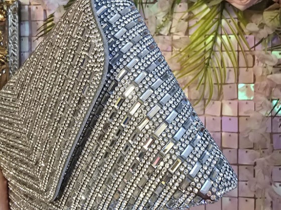 Elena Silver Diamante Envelope Clutch Handbag
