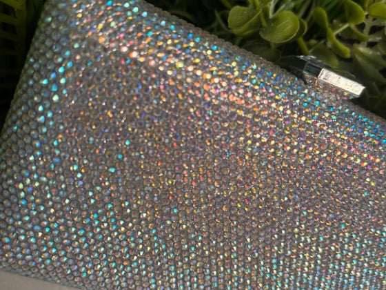 Leah Silver Iridescent Crystal Clutch Handbag