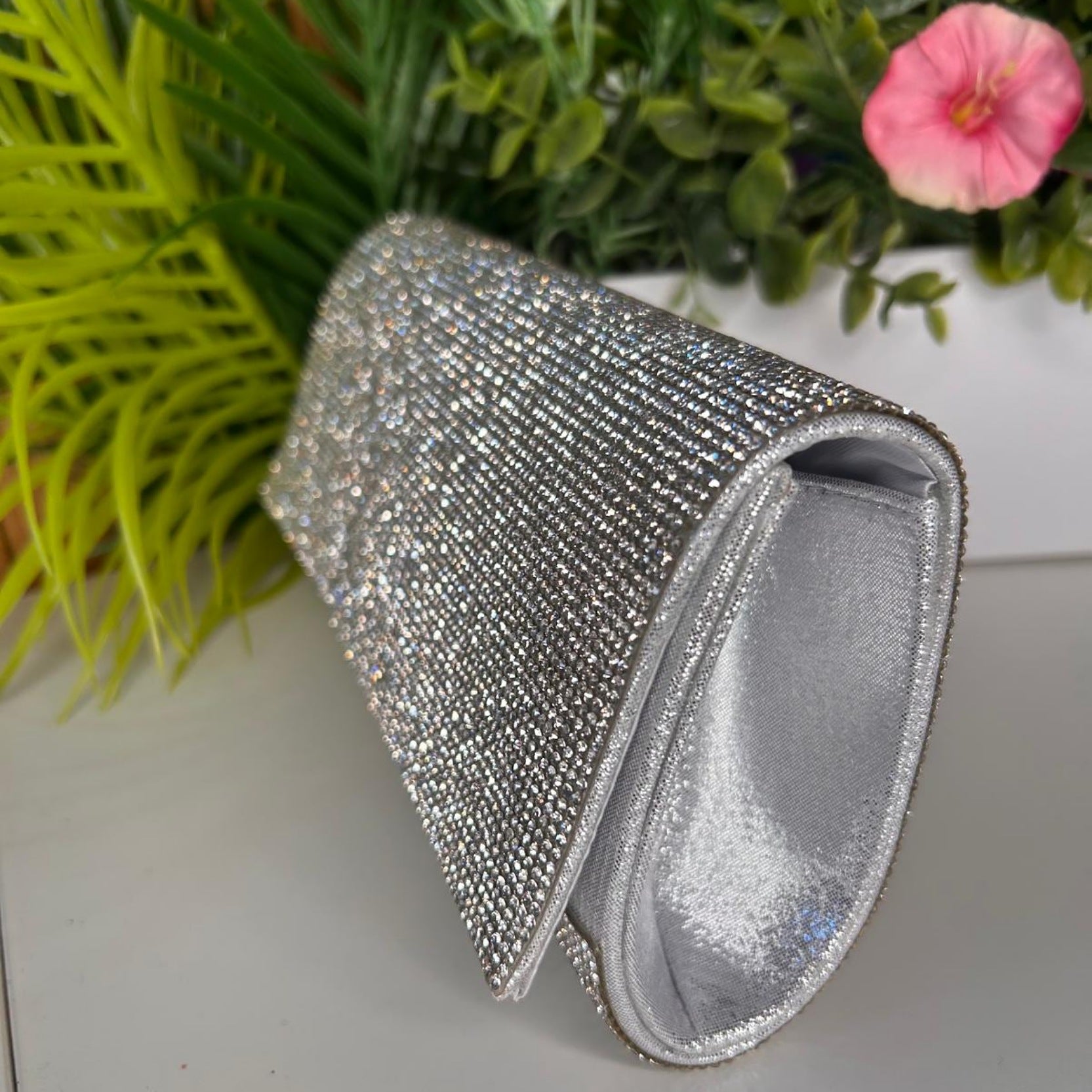 Ellen Silver Crystal Sparkle Clutch Handbag