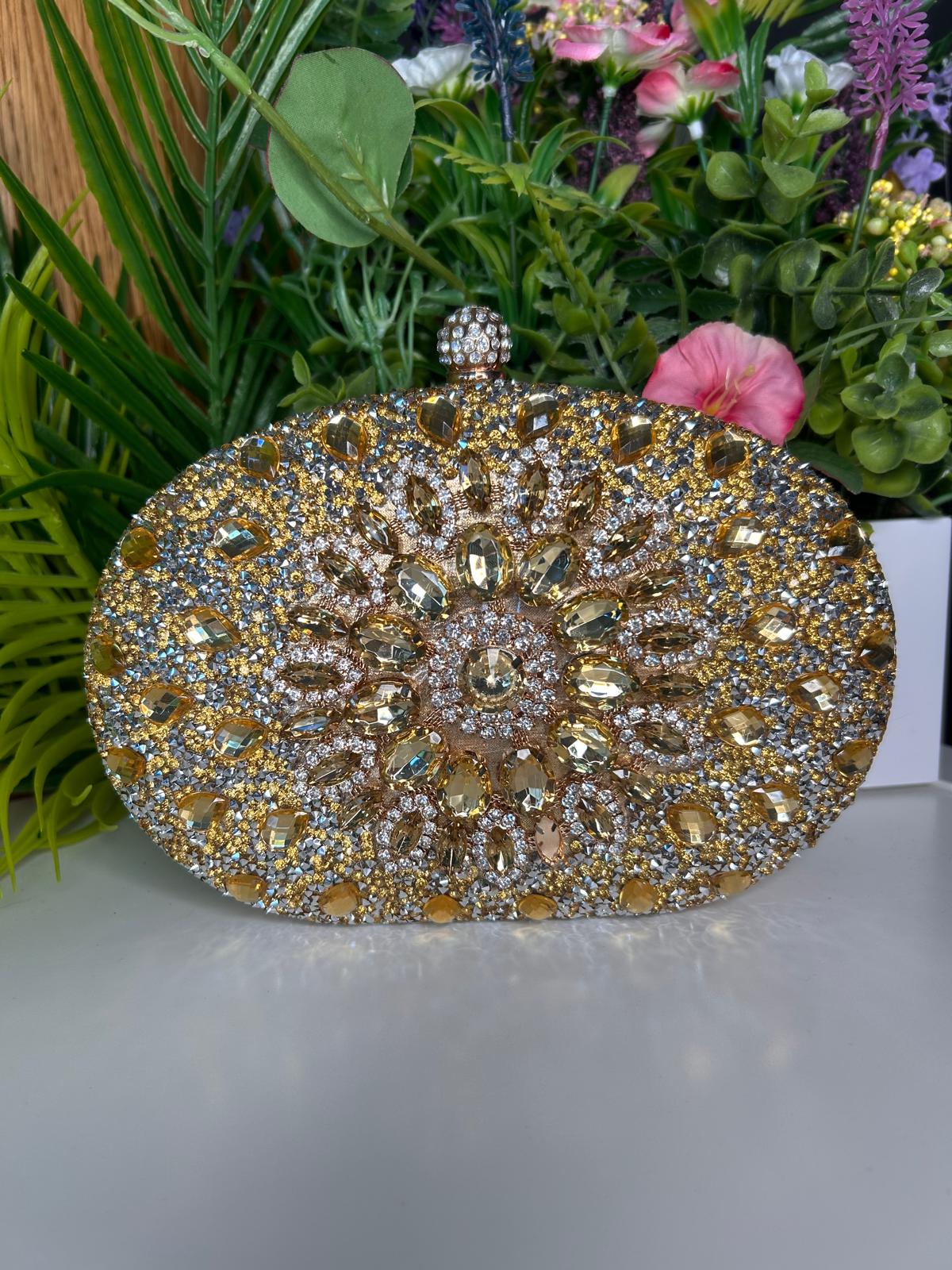 Maria Bronze Gold Crystal Clutch Handbag