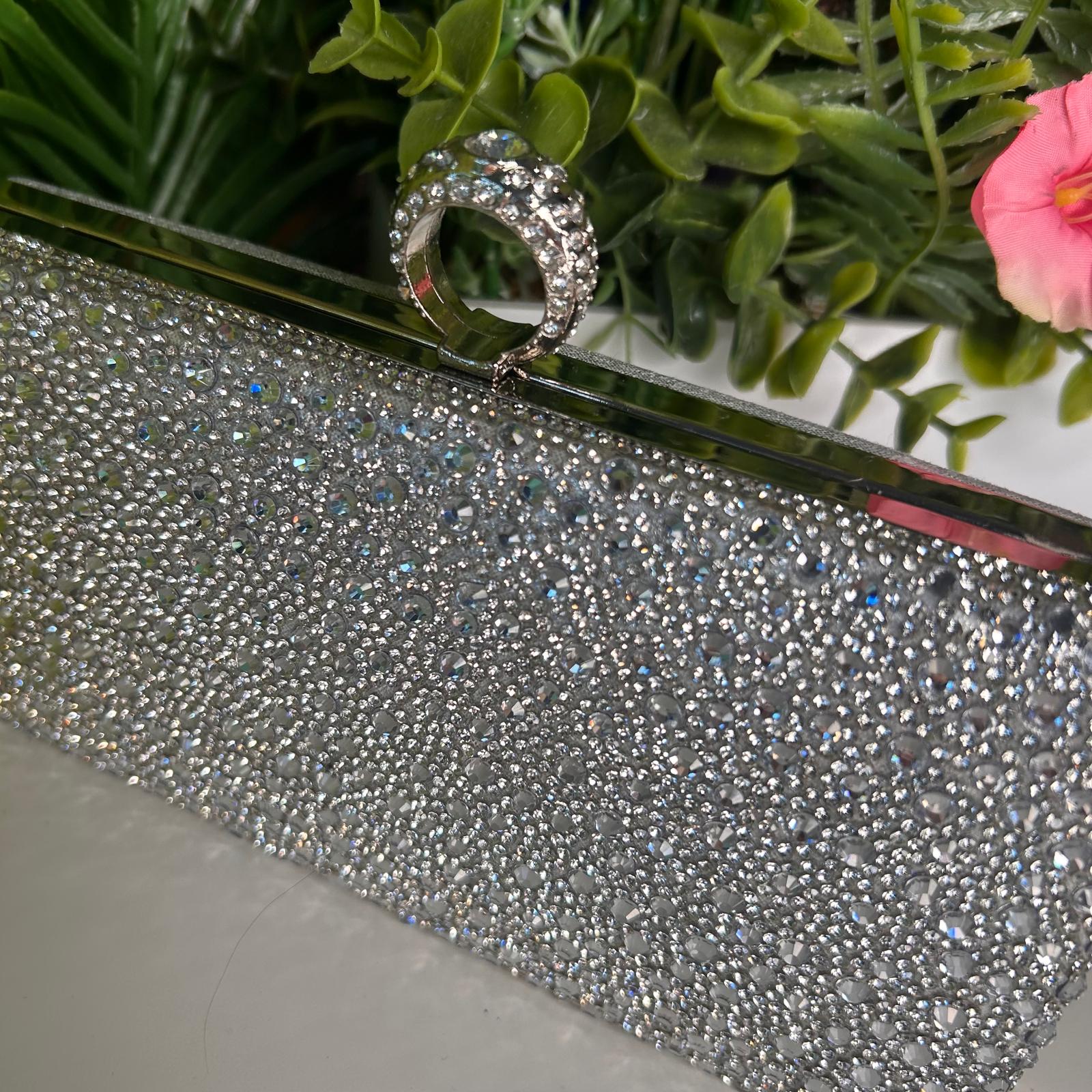 Kylie Silver Crystal Clutch Handbag