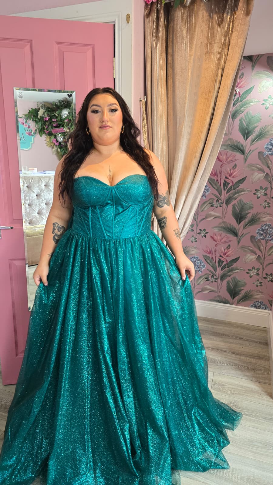 Alyssa Green Sparkle Material Strapless Leg Split Ballgown Formal Prom Dress Ball Gown