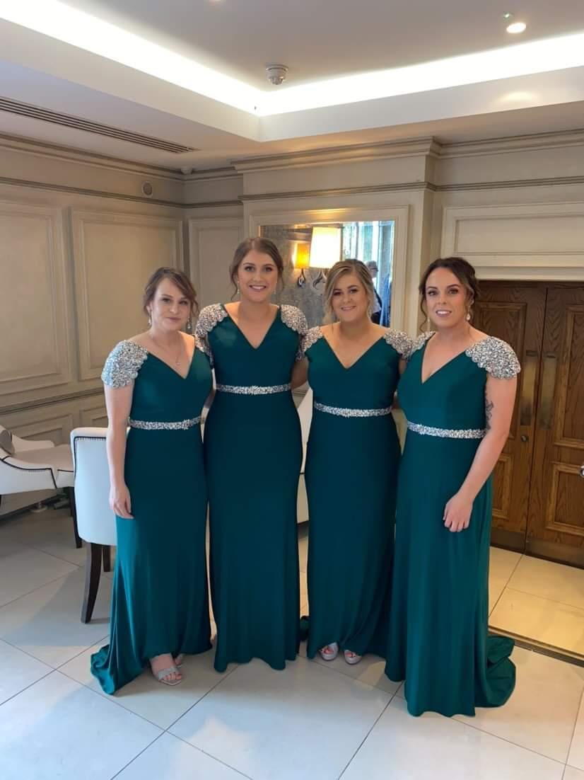 Sarah Teal Sequin Shoulder Cap Bridesmaids Dress