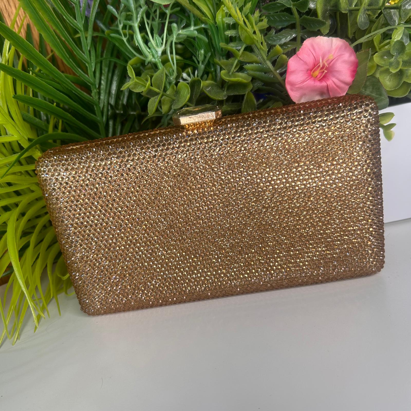 Leah Bronze Gold Crystal Clutch Handbag