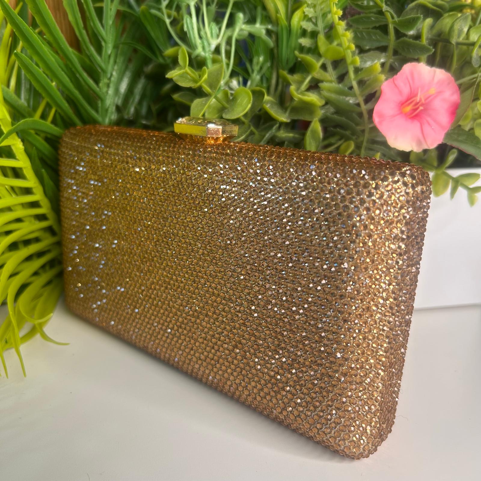 Leah Bronze Gold Crystal Clutch Handbag