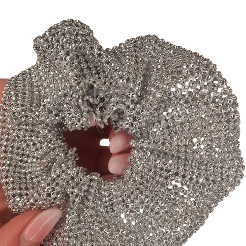 Silver Rhinestone Scrunchy Hair Tie