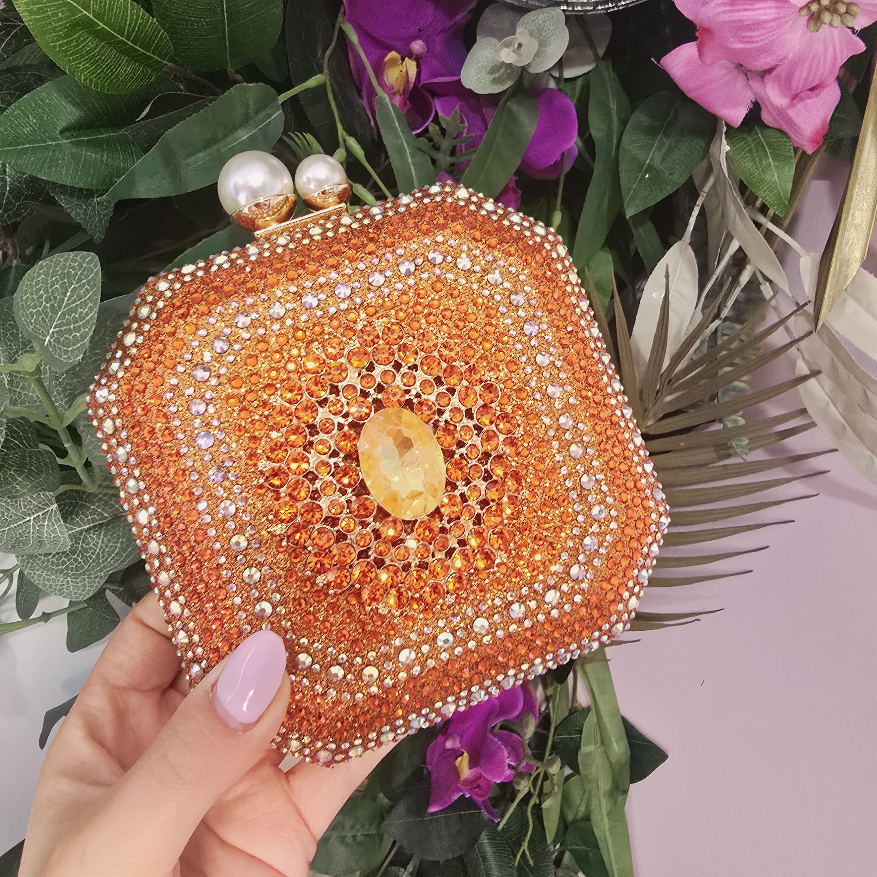Emma Orange Diamond Clutch Handbag Success