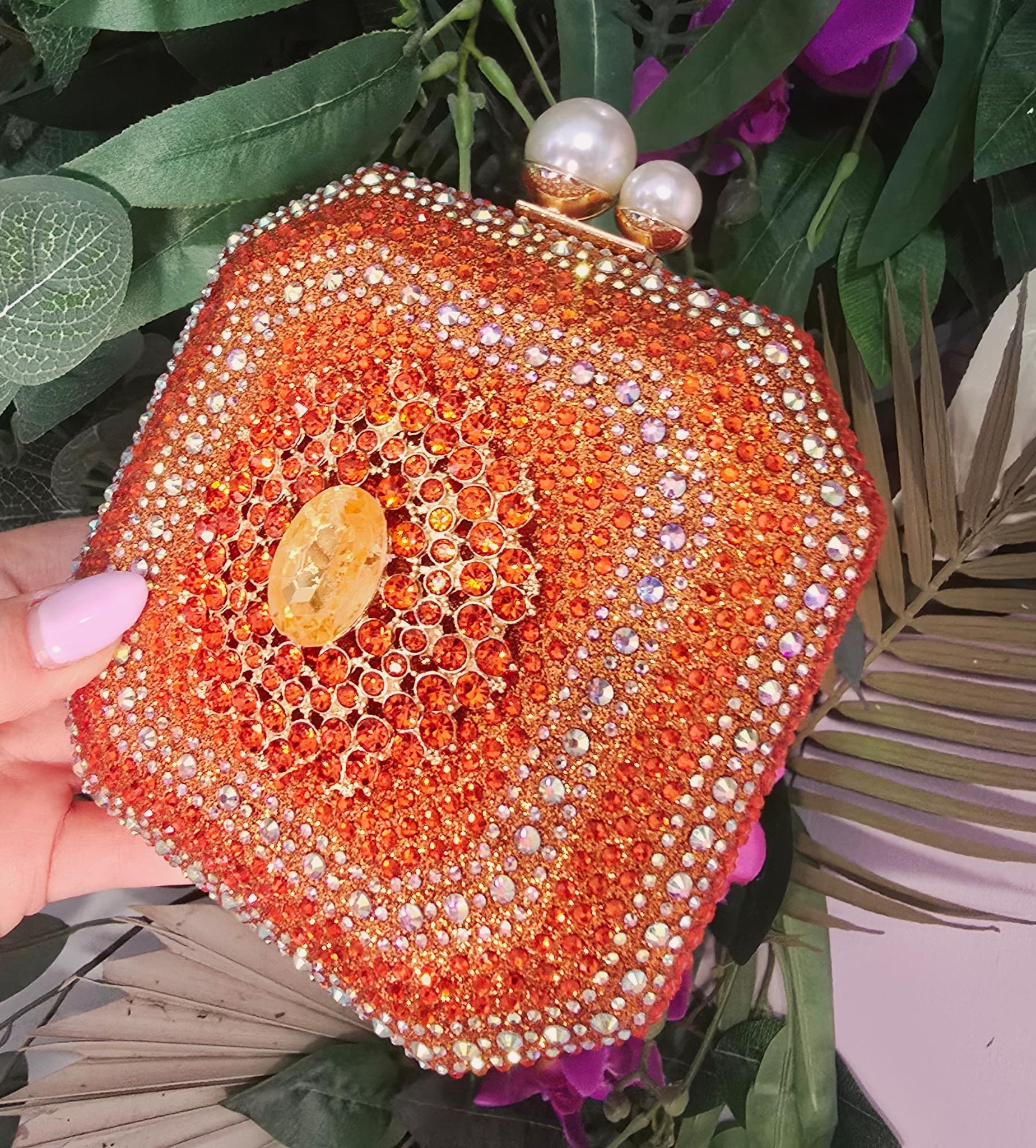 Emma Orange Diamond Clutch Handbag Success