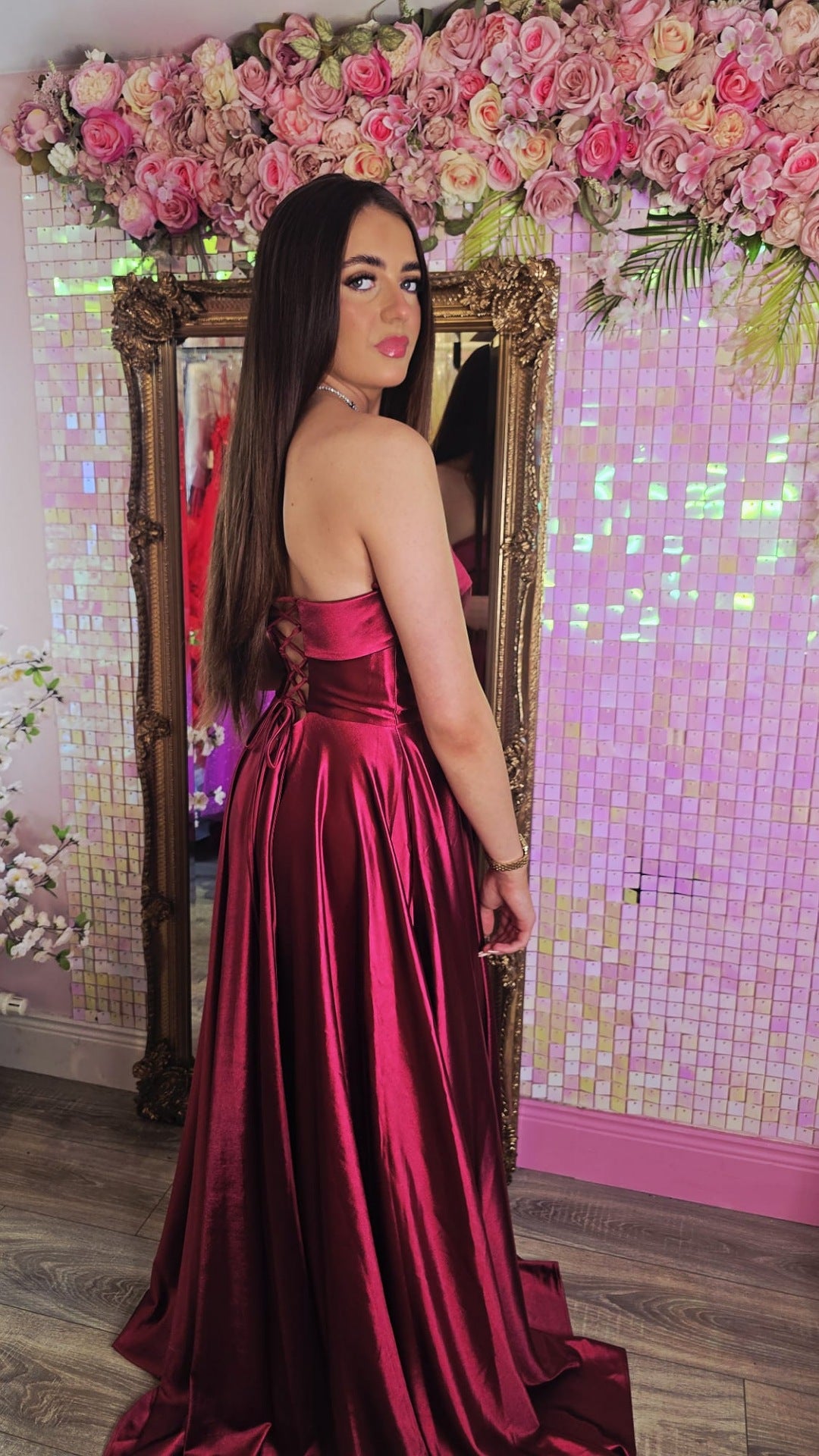Olivia Red Strapless Laced Back Formal Prom Dress