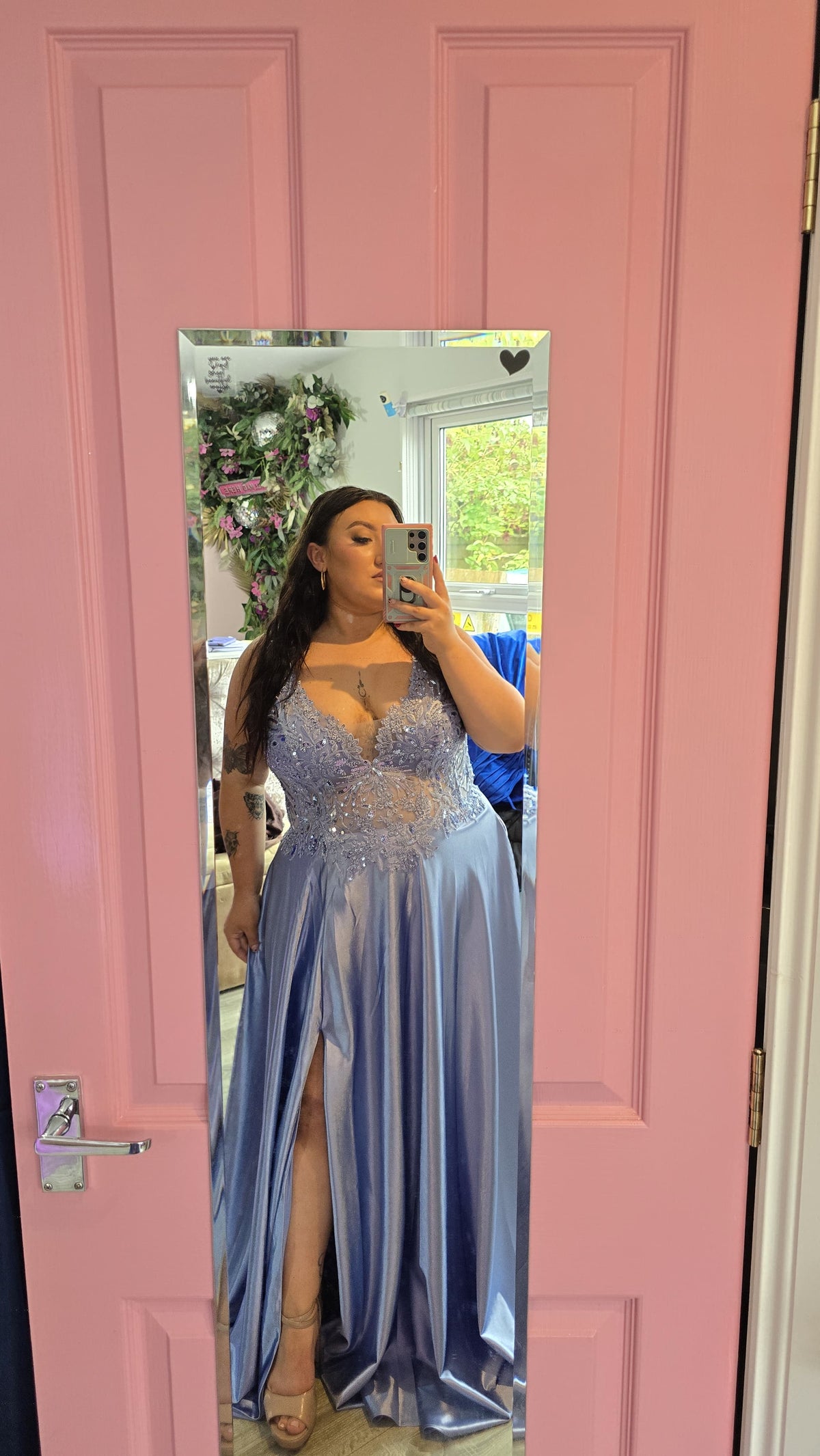 Saylor Blue Beaded Lace Bodice Ballgown Formal Prom Dress Ball Gown