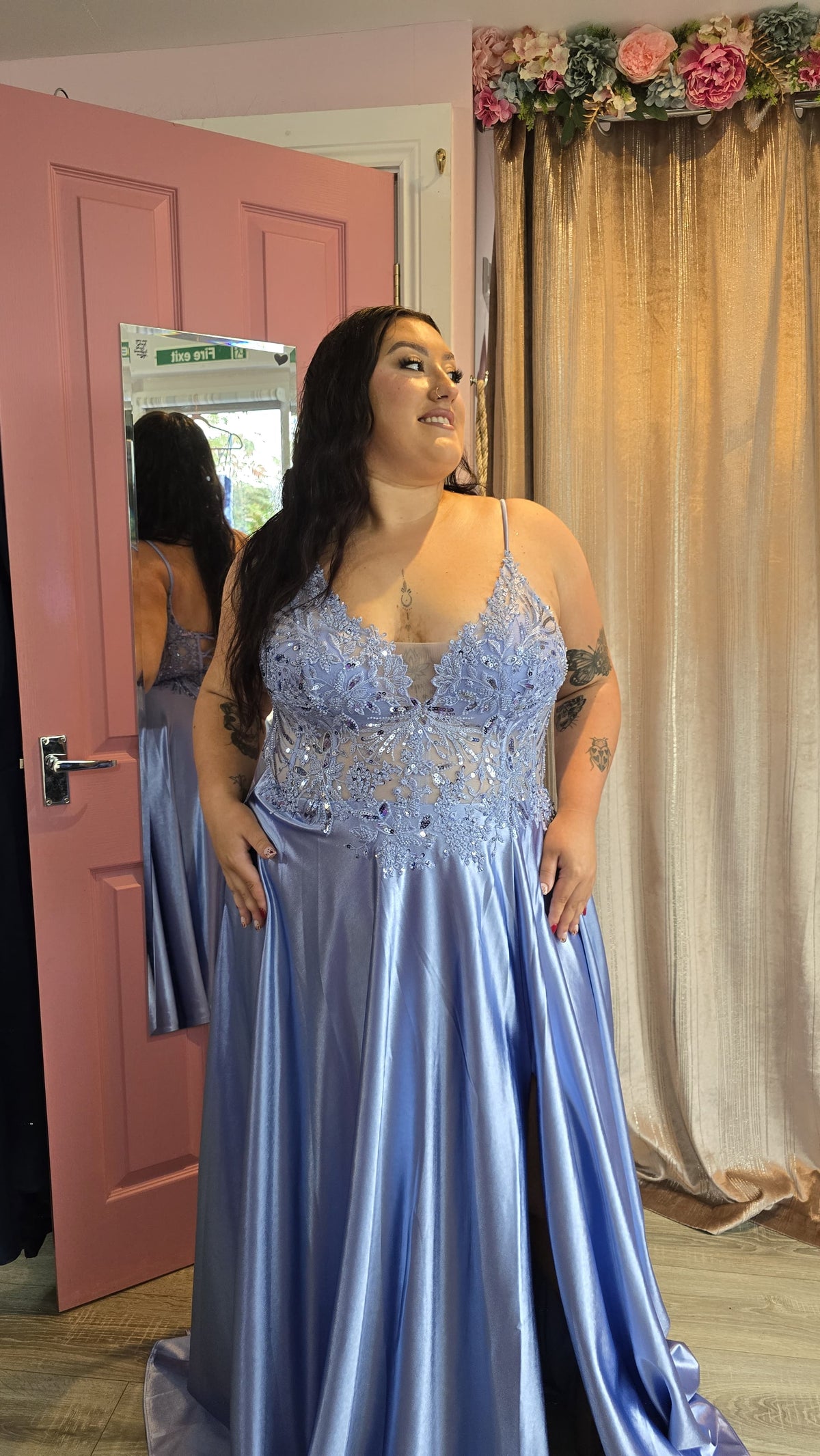 Saylor Blue Beaded Lace Bodice Ballgown Formal Prom Dress Ball Gown
