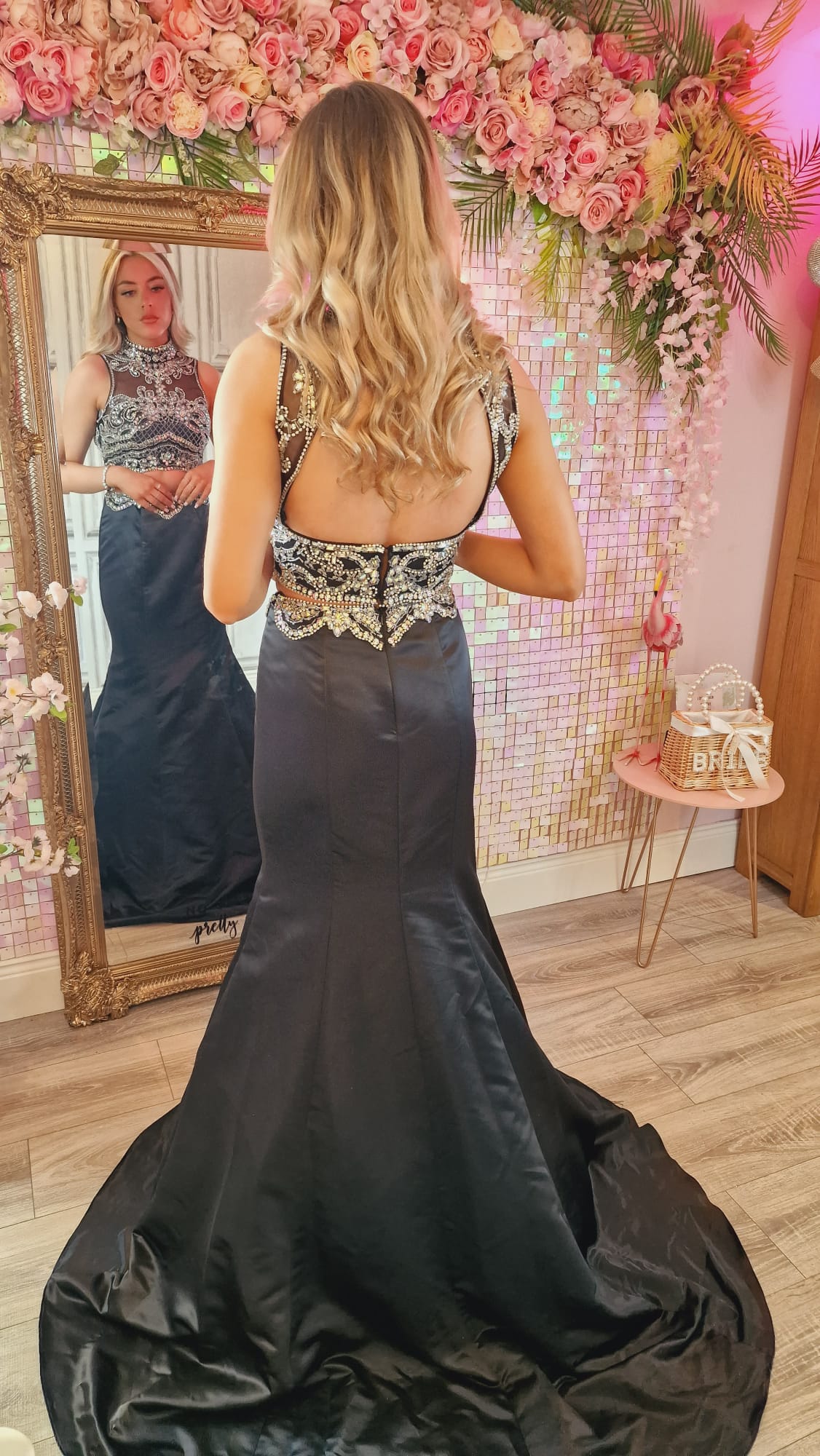 Ciara Black Sequin Two Piece Open Back Formal Prom Dress