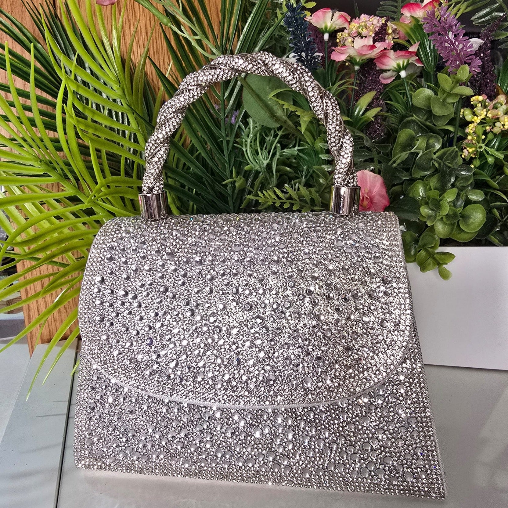 Celia Silver Rhinestone Clutch Handbag
