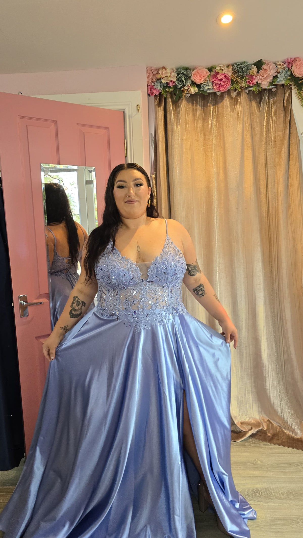 Saylor Blue Beaded Lace Bodice Ballgown Formal Prom Dress Ball Gown