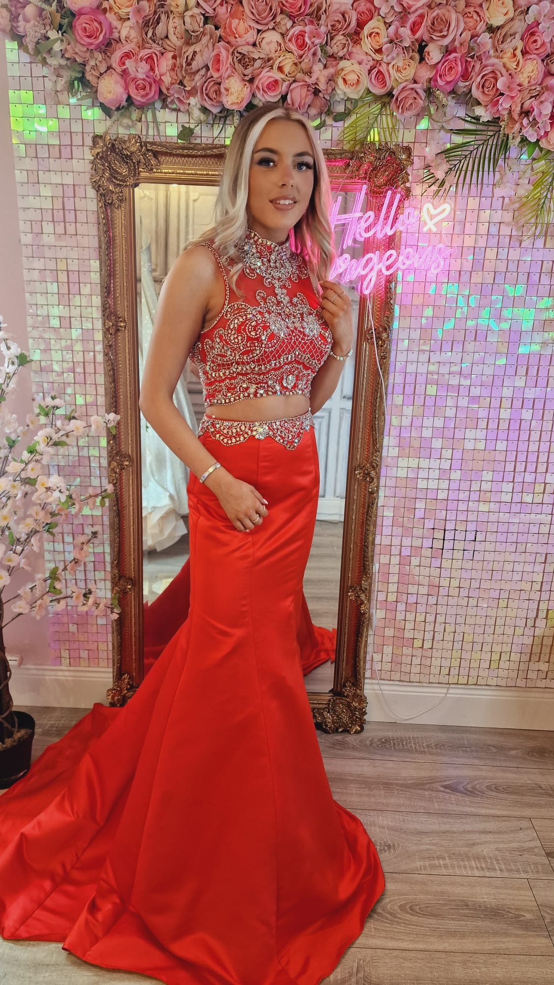Ciara Red Sequin Two Piece Open Back Formal Prom Dress