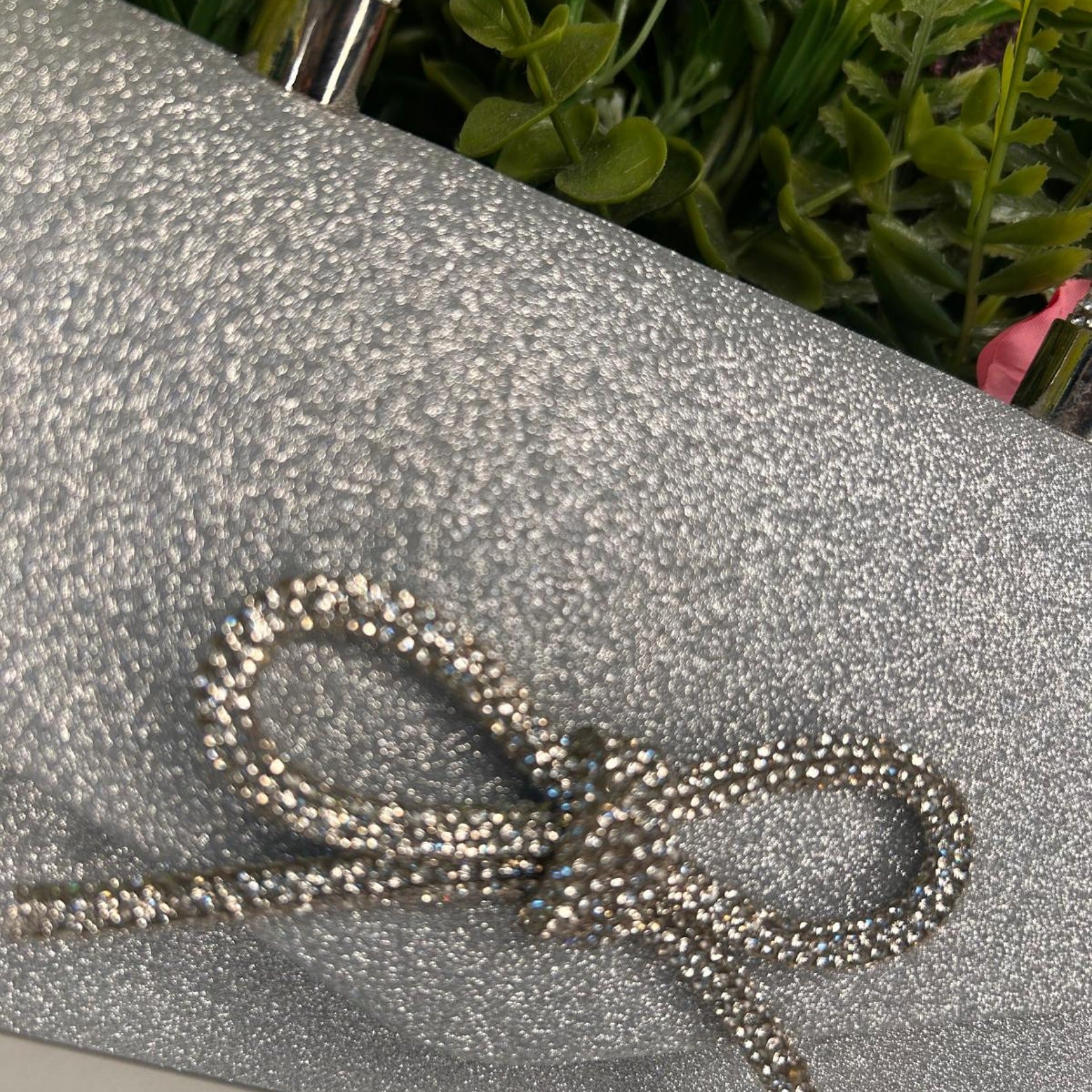 Eva Silver Crystal Bow Detail Clutch Handbag
