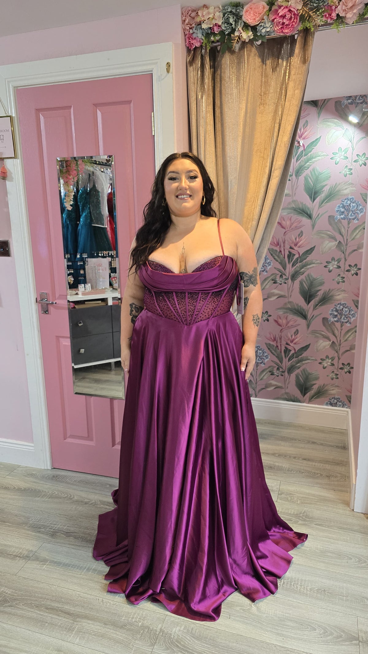 Lydia Purple Silk Satin Sweetheart Neckline And Beaded Bodice Ballgown Formal Prom Dress Ball Gown