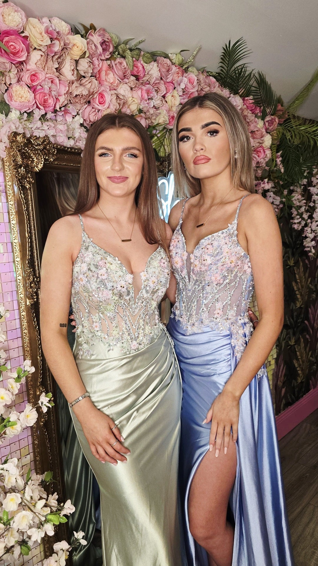 Allie Sage Green Spaghetti Strap Beaded Bodice Formal Prom Dress
