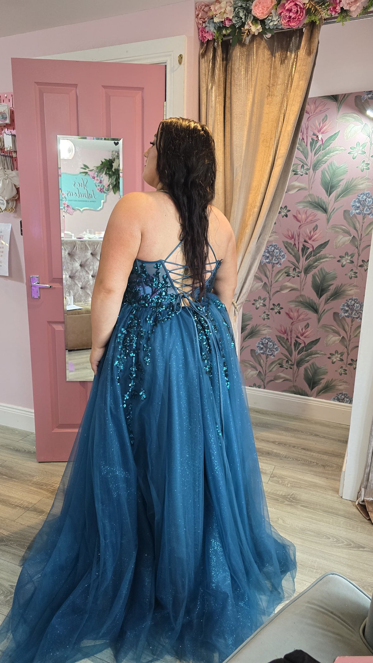 Lia Teal Blue Sparkling Sequined Embroidery Bodice And Tulle Skirt Ballgown Formal Prom Dress Ball Gown