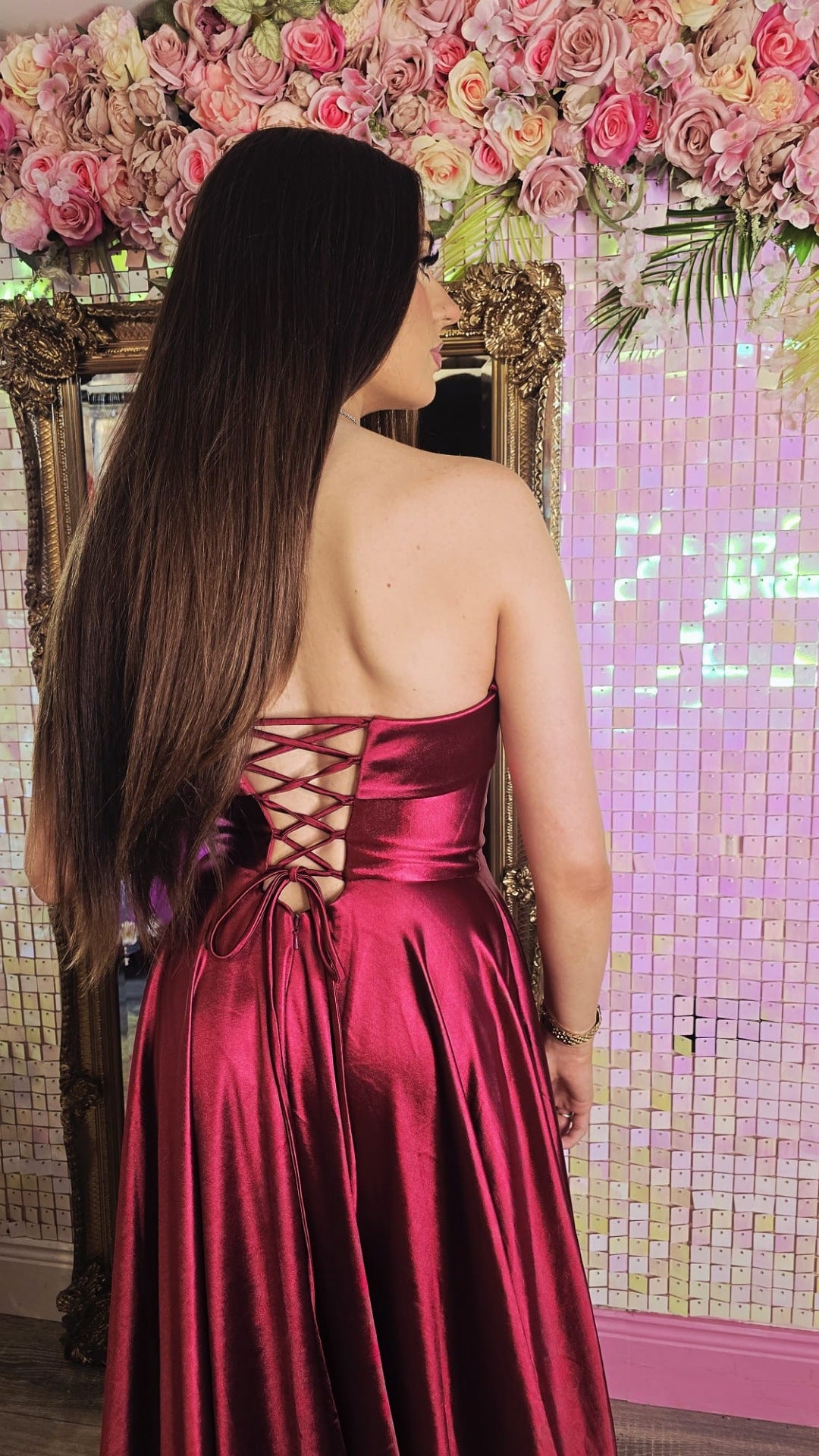 Olivia Red Strapless Laced Back Formal Prom Dress