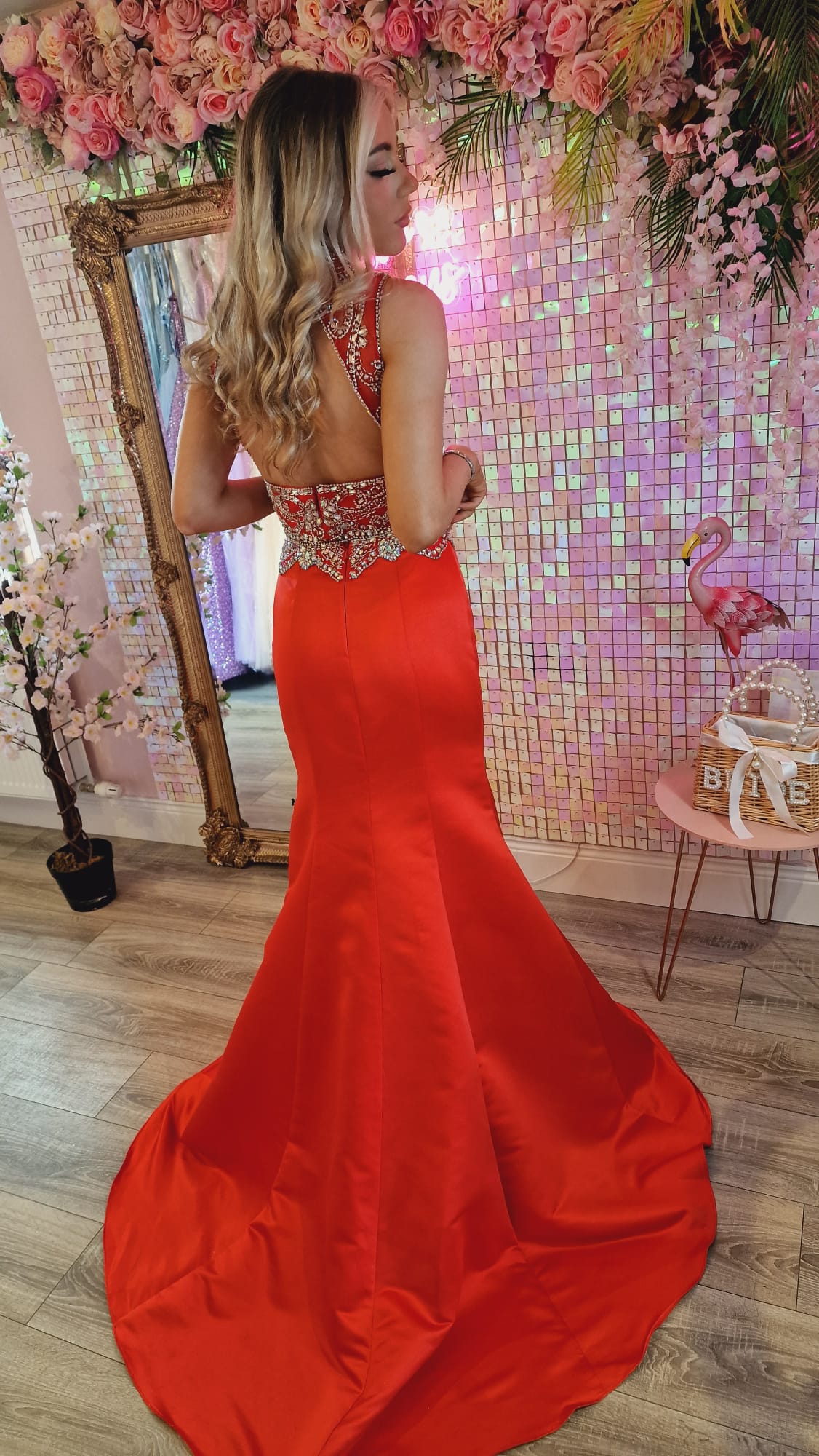 Ciara Red Sequin Two Piece Open Back Formal Prom Dress