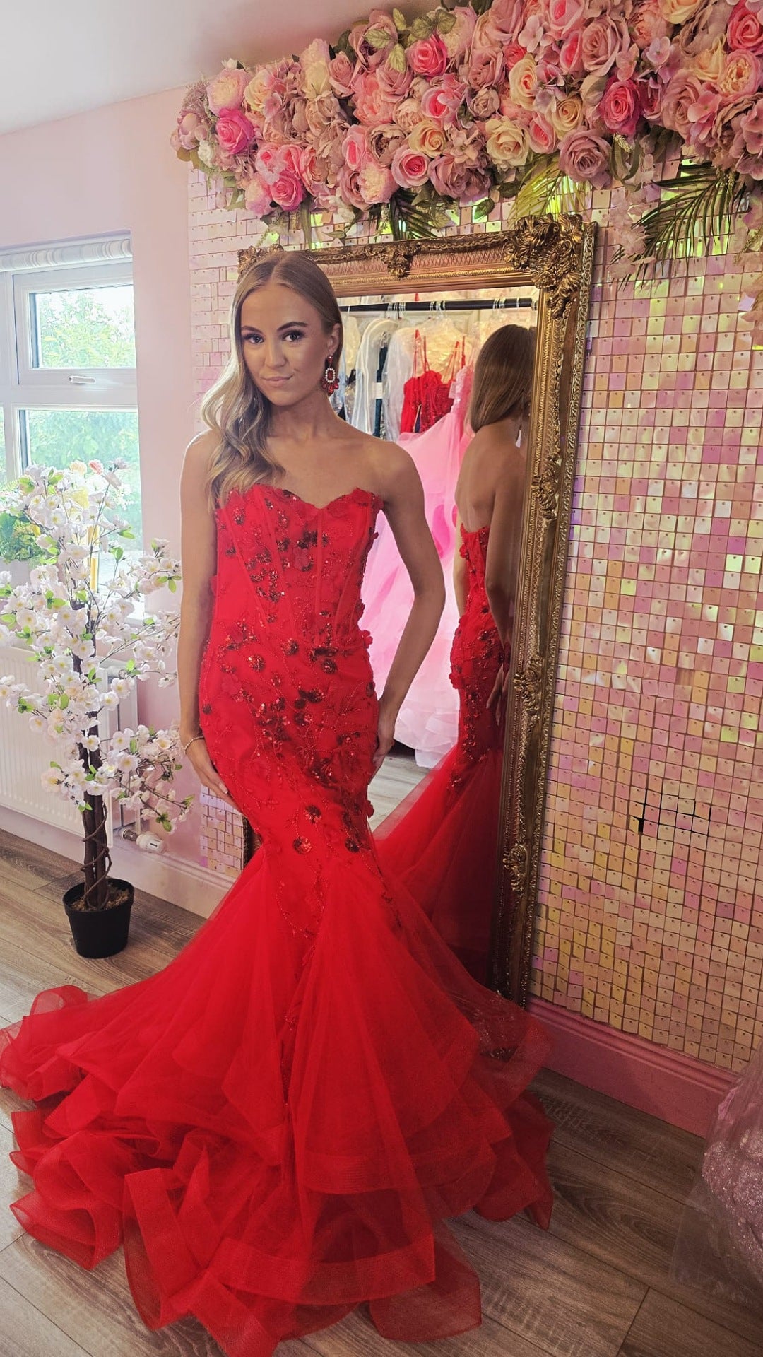 Bella Red Strapless Fitted Corset Fish Tail Formal Prom Dress