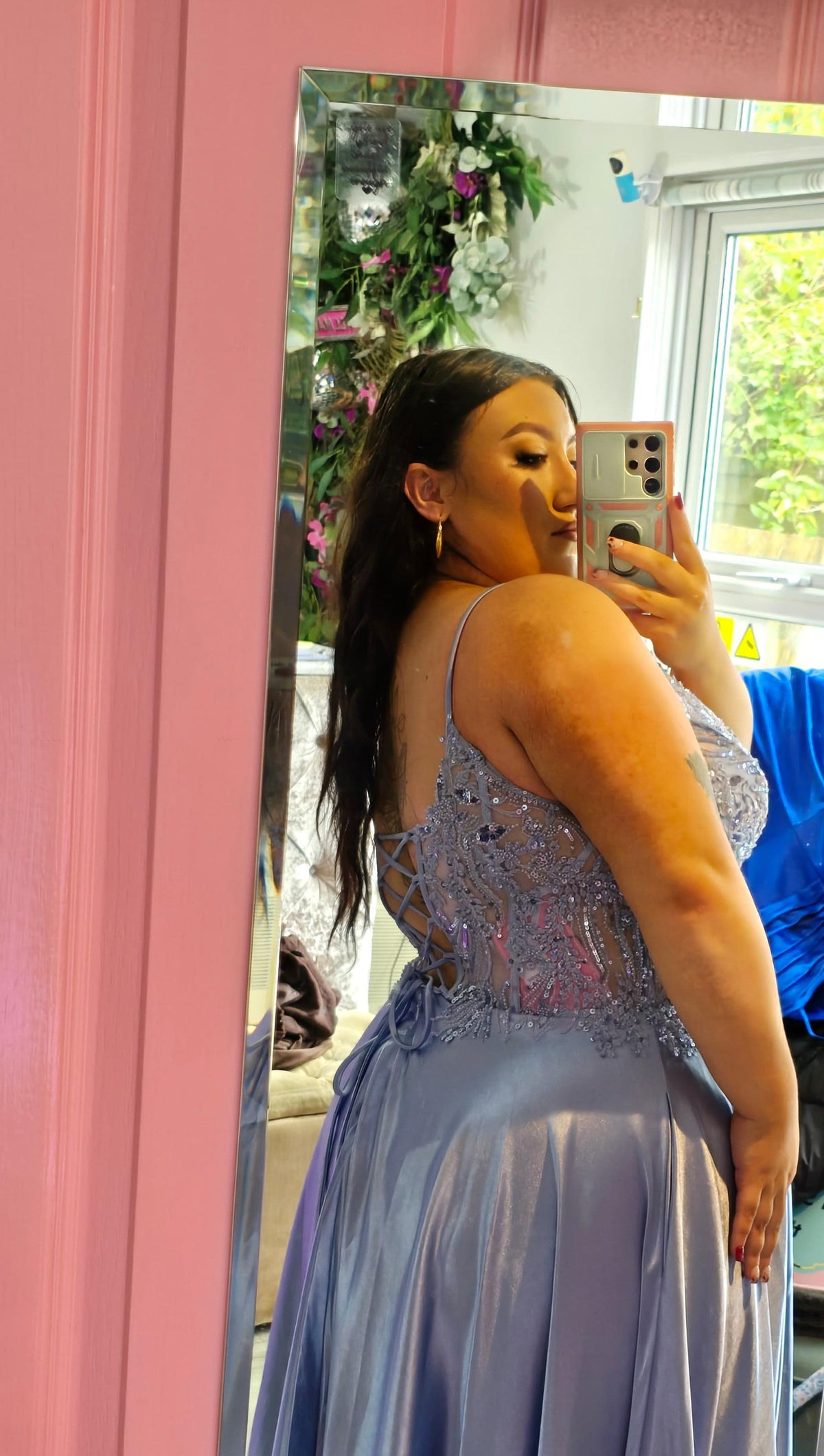 Saylor Blue Beaded Lace Bodice Ballgown Formal Prom Dress Ball Gown