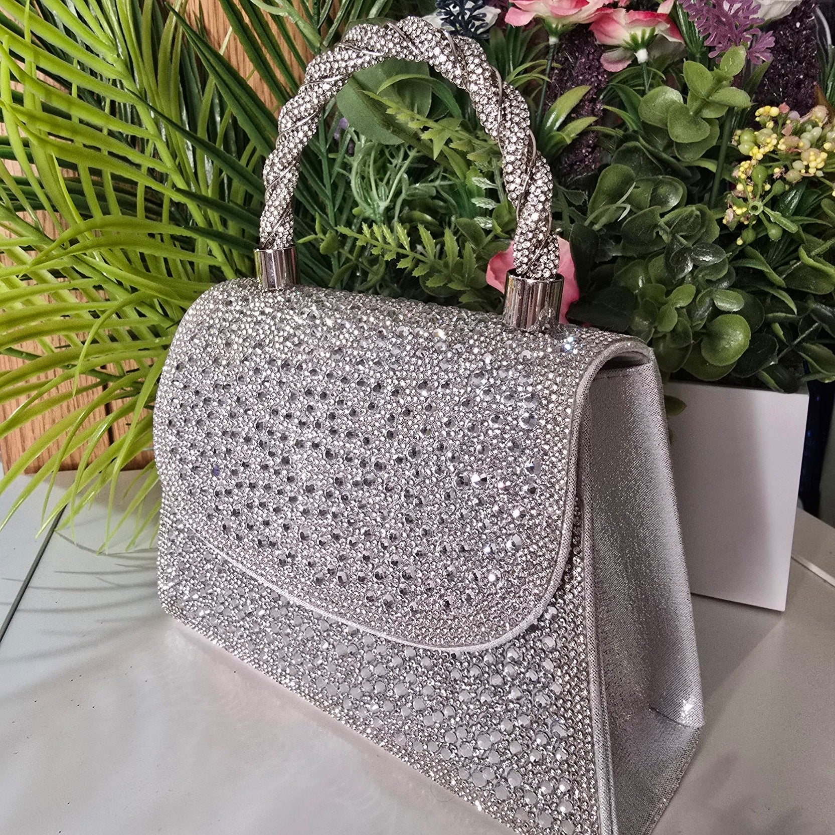 Celia Silver Rhinestone Clutch Handbag