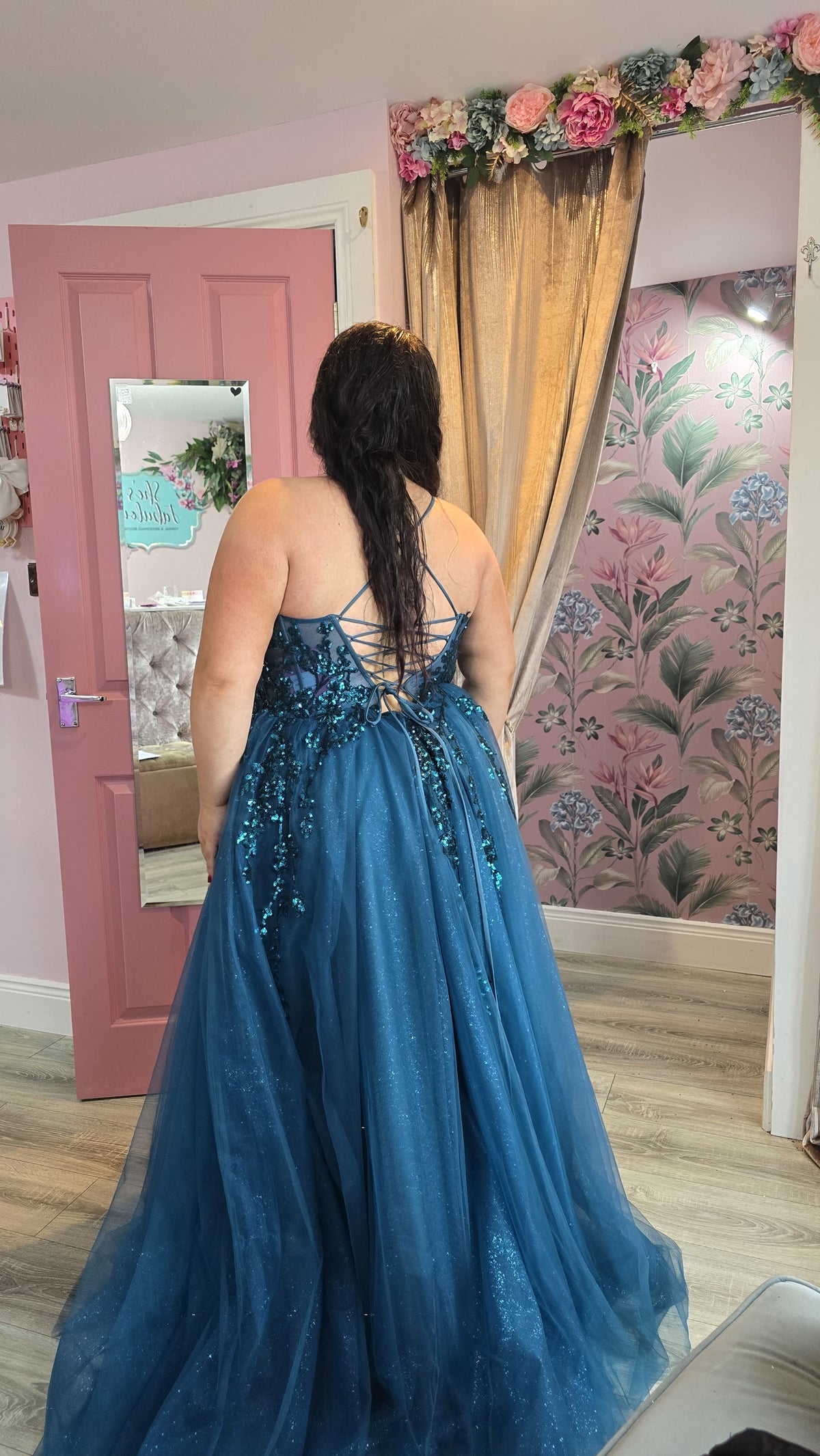 Lia Teal Blue Sparkling Sequined Embroidery Bodice And Tulle Skirt Ballgown Formal Prom Dress Ball Gown
