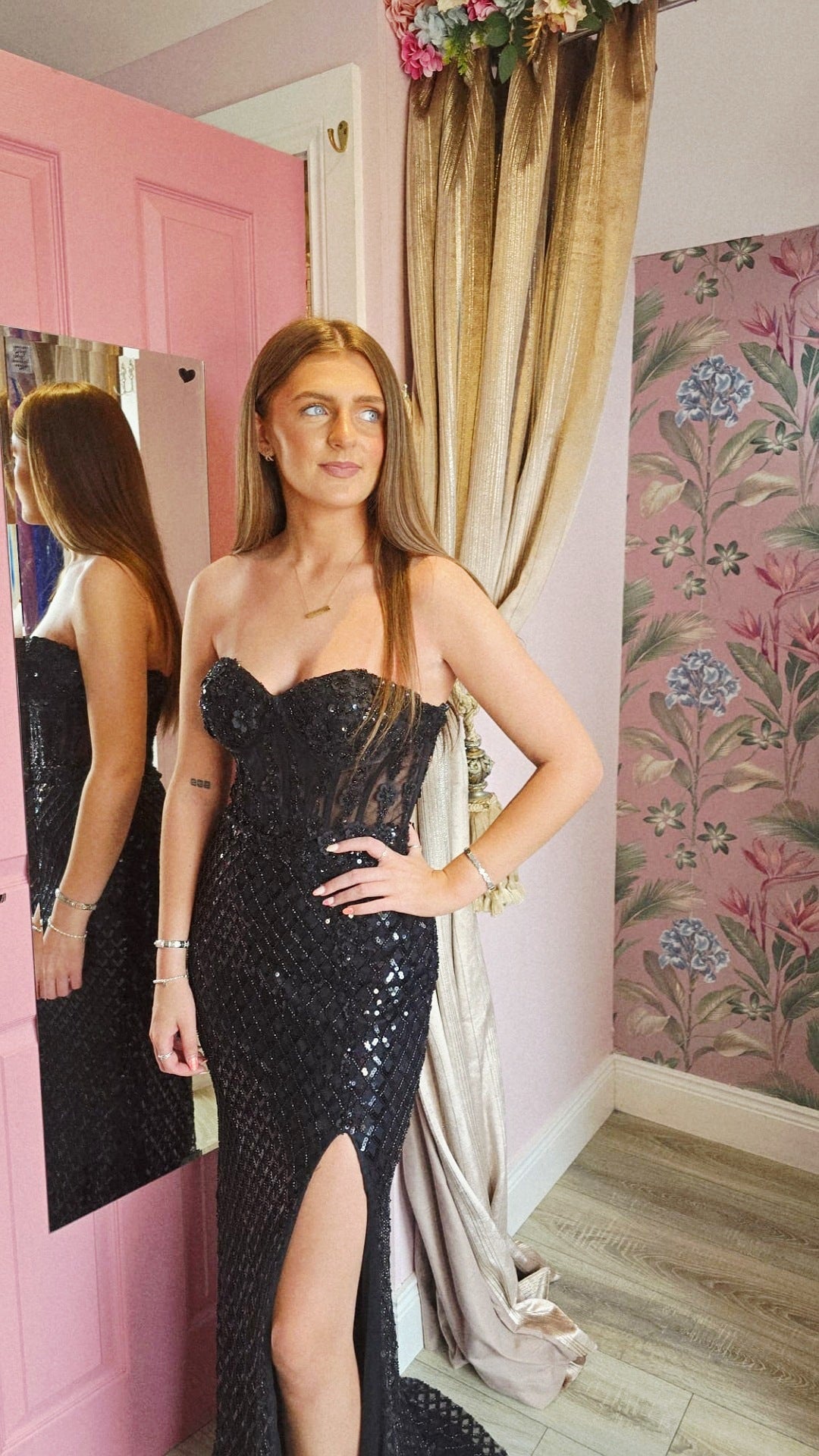 Chloe Black Beaded Embellished Formal Prom Dress