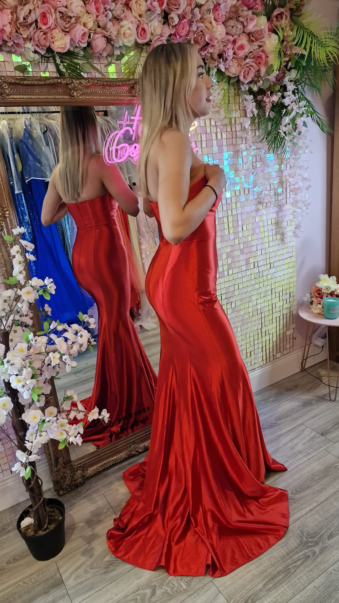 Piper Red Bodycon Shiny Satin Formal Prom Dress