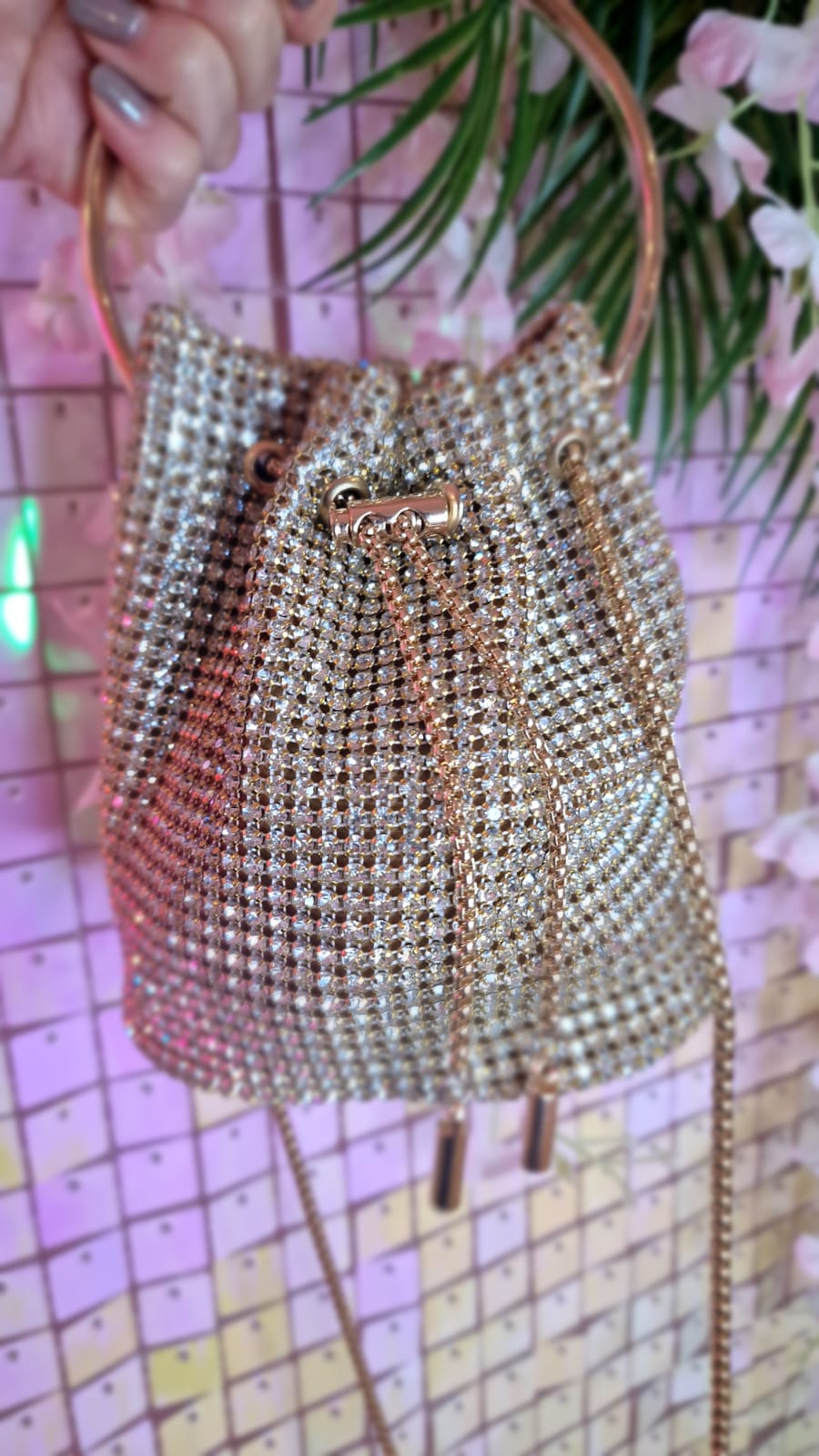 Gold Diamante Mini Bucket Bag