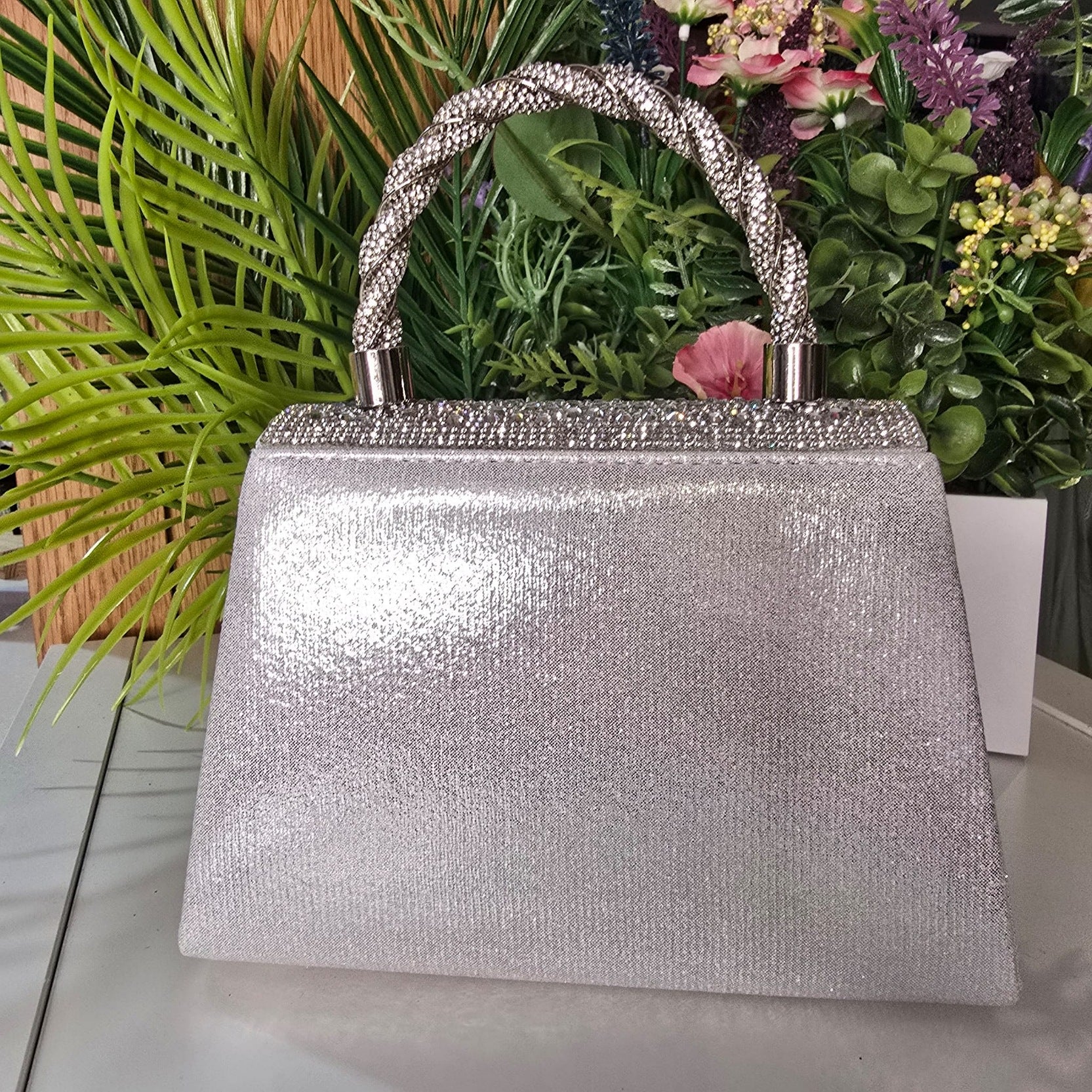 Celia Silver Rhinestone Clutch Handbag