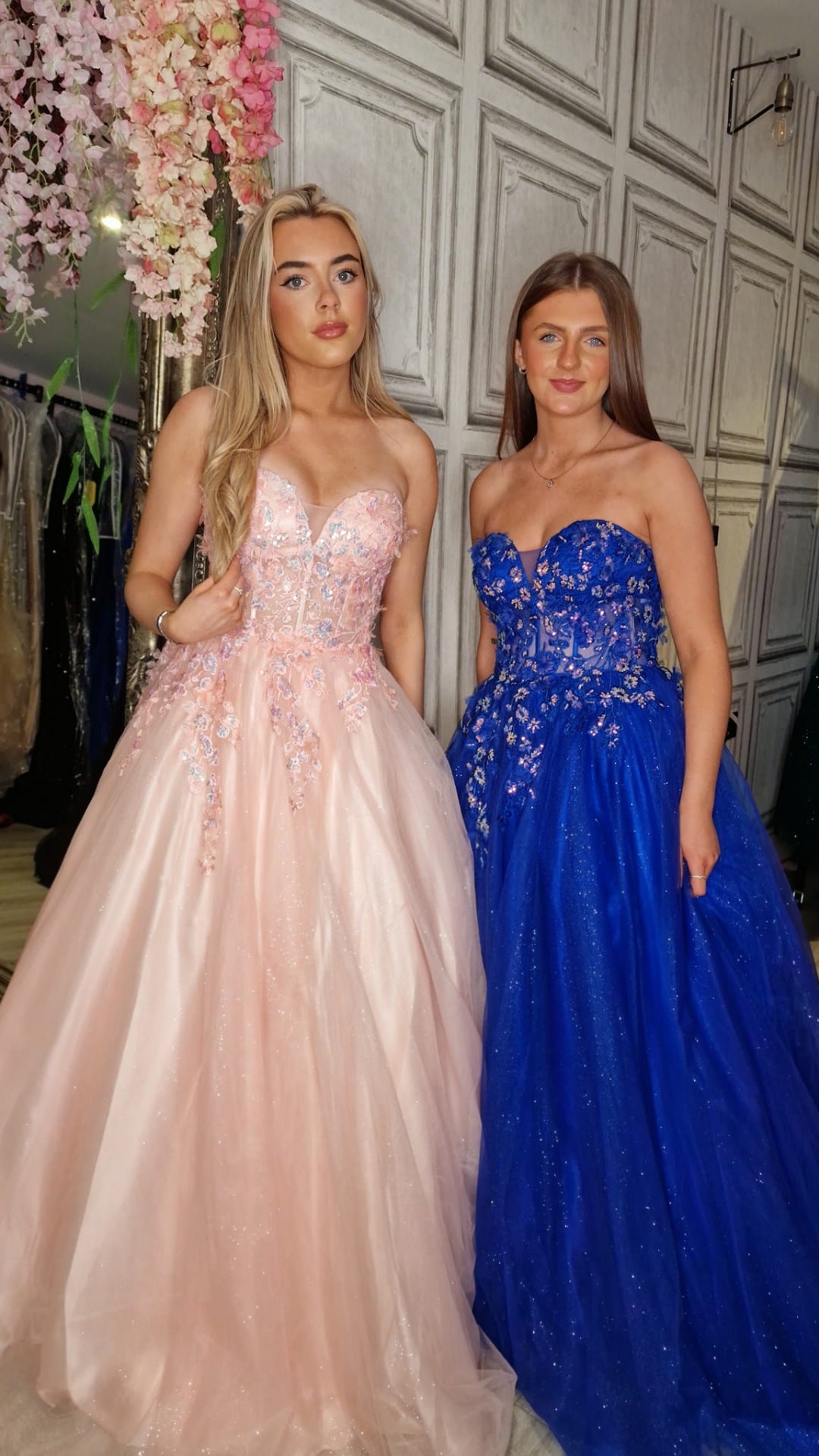 Ellen Royal Blue Strapless Flower Detail Ball Gown Formal Prom Dress